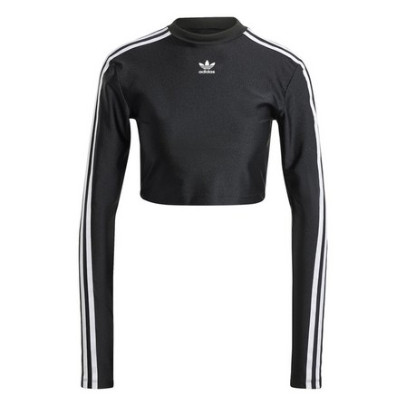 Women 3-Stripes Cropped Long-Sleeve Top, Black, A701_ONE, large image number 0