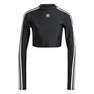 Women 3-Stripes Cropped Long-Sleeve Top, Black, A701_ONE, thumbnail image number 0