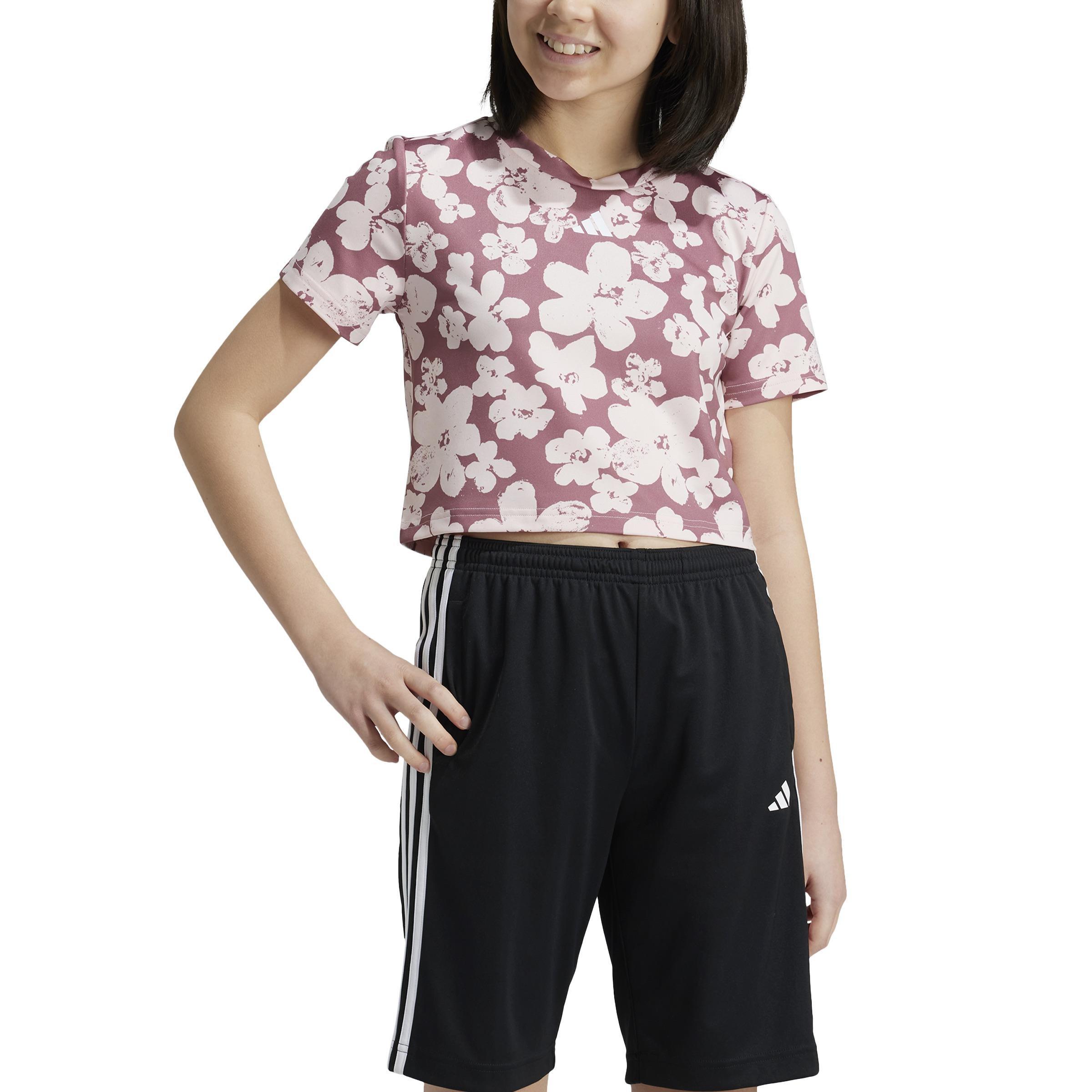 Train Essentials Seasonal Printed Cropped Training T-Shirt Junior Girls, Pink, A701_ONE, large image number 0