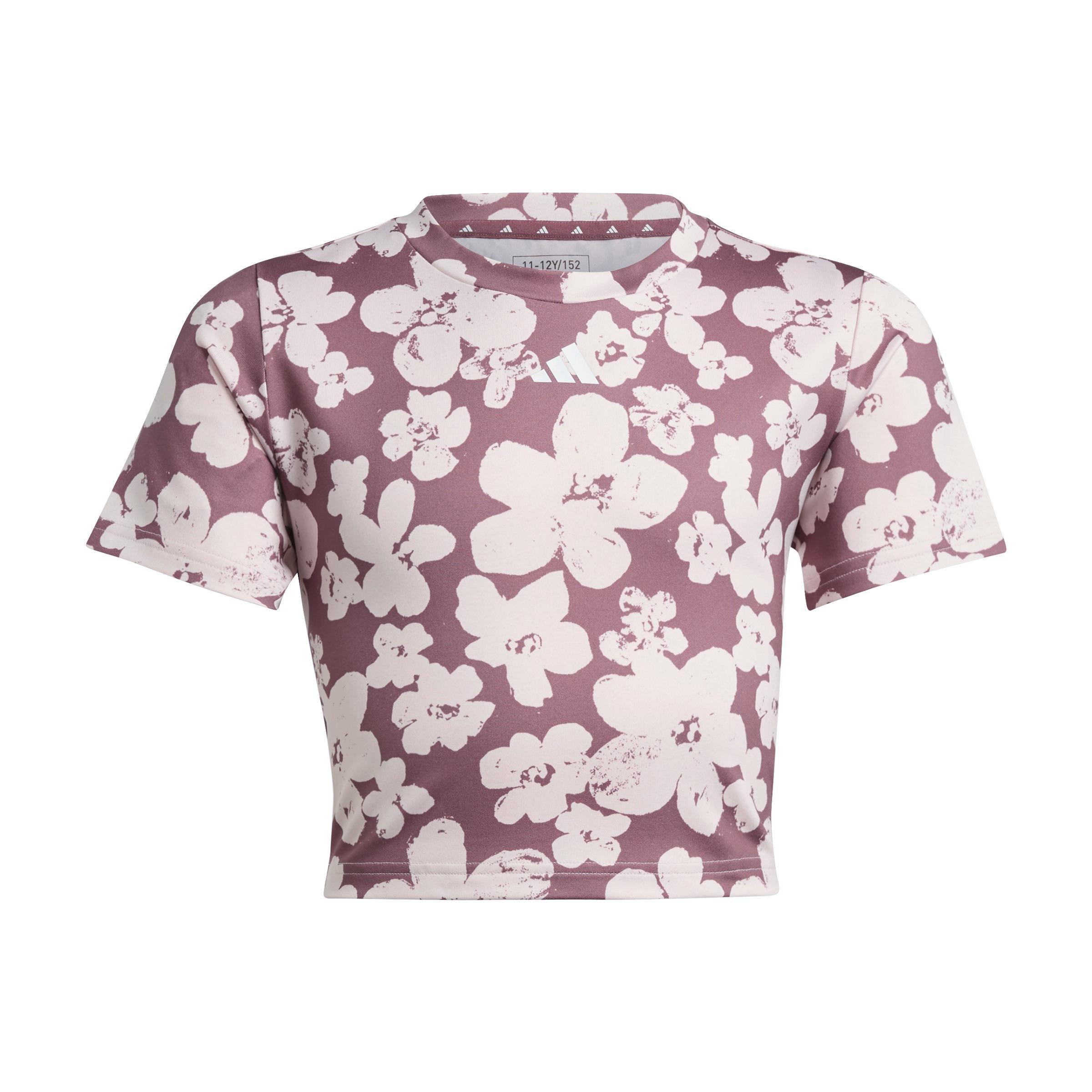 Train Essentials Seasonal Printed Cropped Training T-Shirt Junior Girls, Pink, A701_ONE, large image number 1