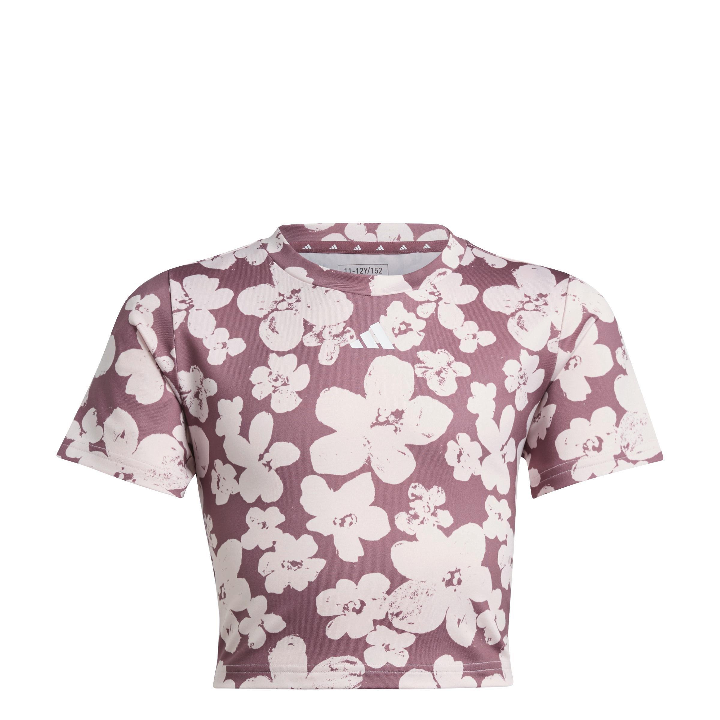 Train Essentials Seasonal Printed Cropped Training T-Shirt Junior Girls, Pink, A701_ONE, large image number 2