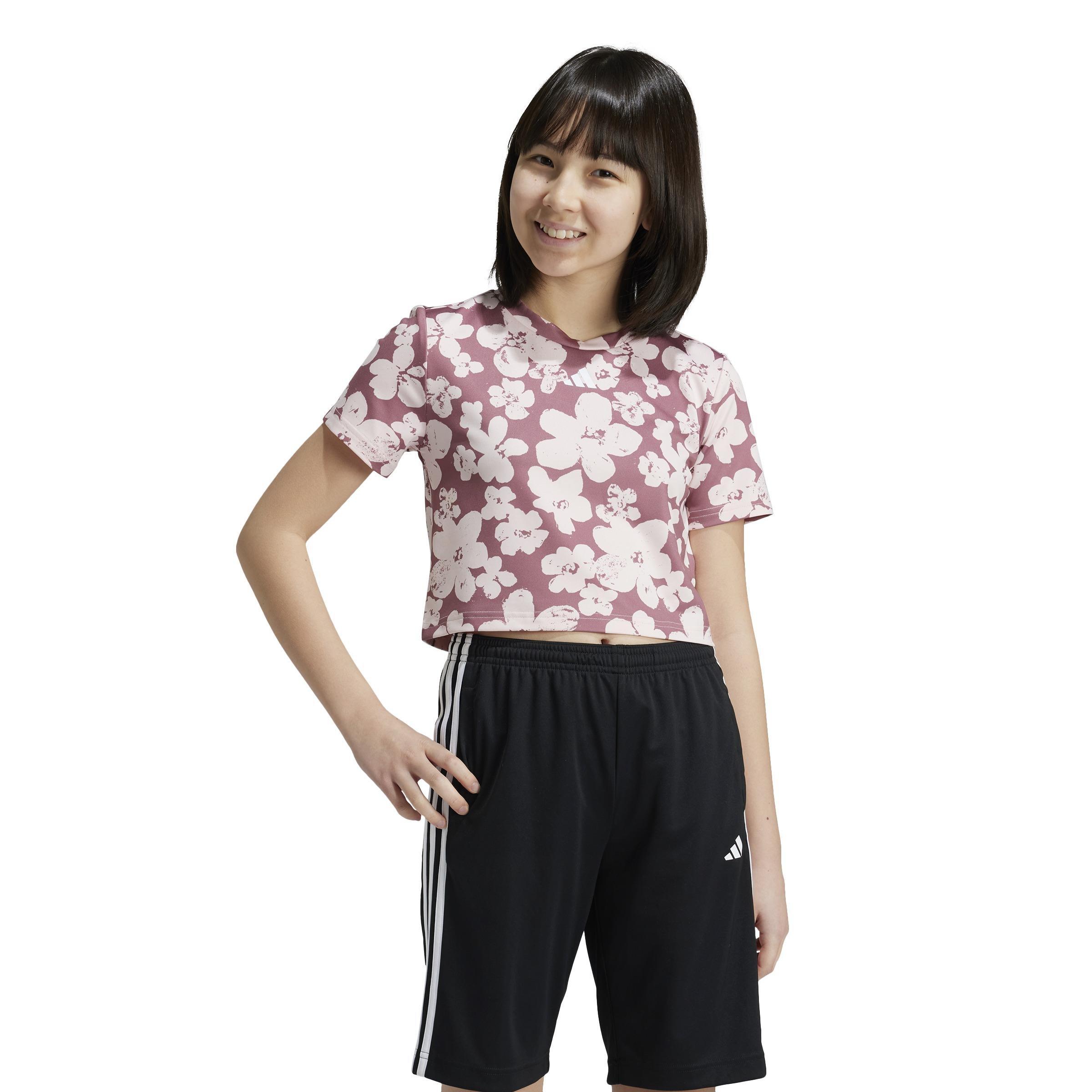 Train Essentials Seasonal Printed Cropped Training T-Shirt Junior Girls, Pink, A701_ONE, large image number 6