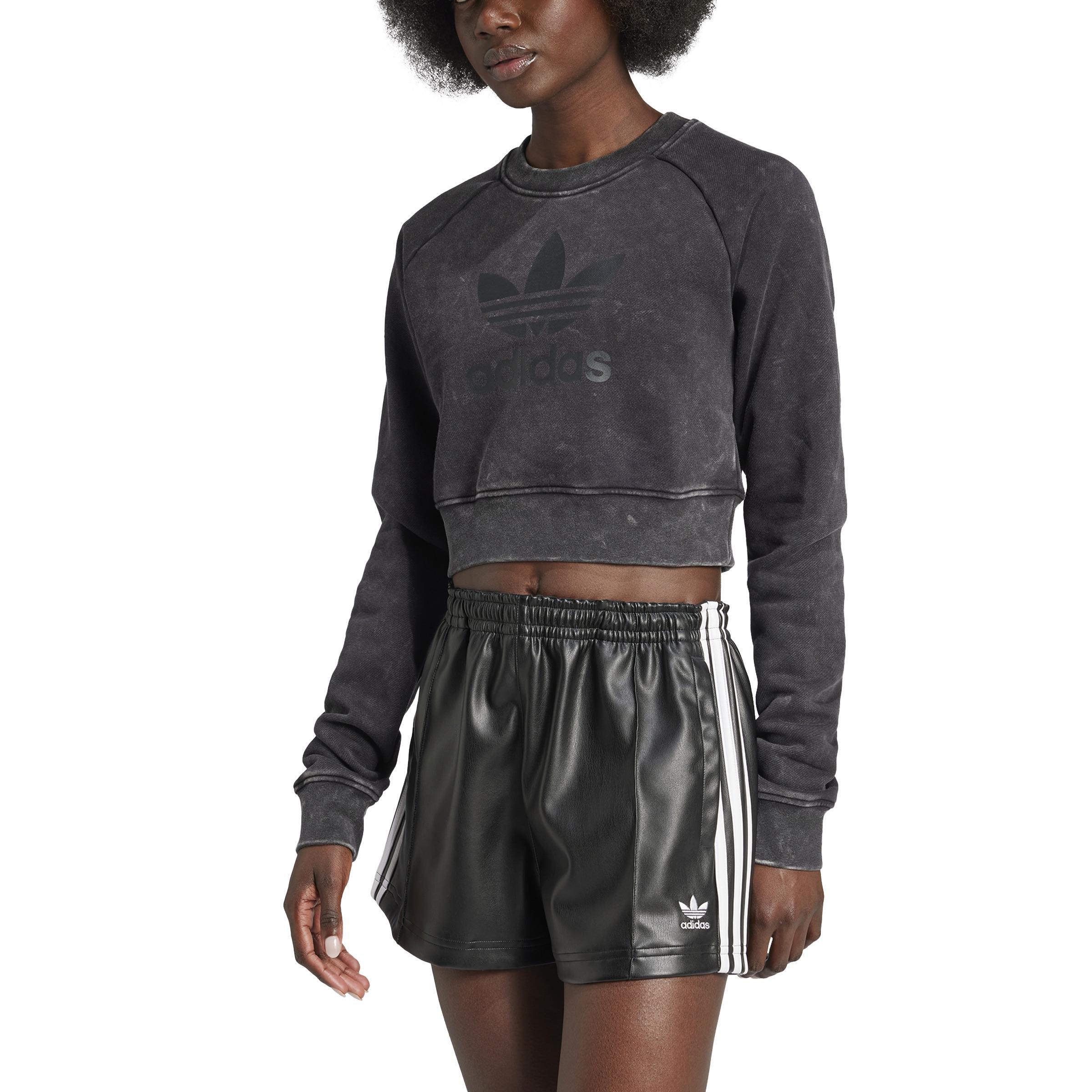 Washed Cropped Trefoil Sweatshirt, Black, A701_ONE, large image number 0