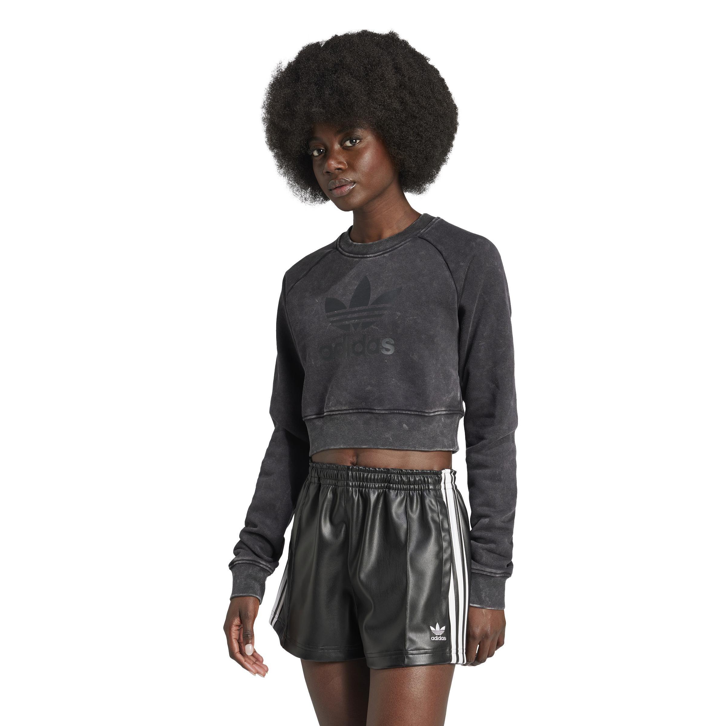 Washed Cropped Trefoil Sweatshirt, Black, A701_ONE, large image number 14