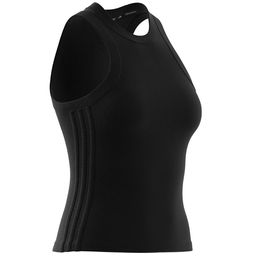 Women All Gym Seasonal Rib Tight Fit Tonal 3-Stripes Tank Top, Black, A701_ONE, large image number 13