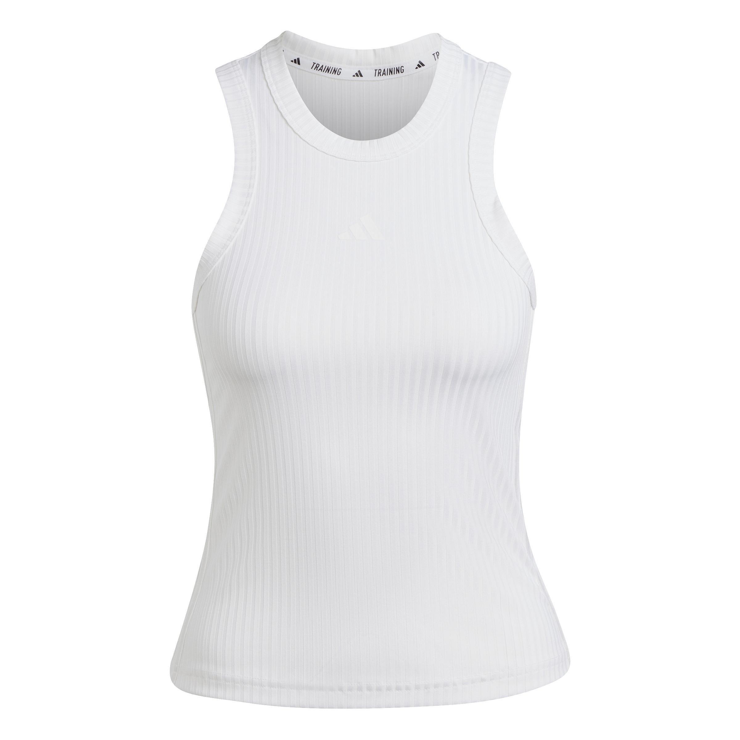 Women All Gym Seasonal Rib Tight Fit Tonal 3-Stripes Tank Top, White, A701_ONE, large image number 1