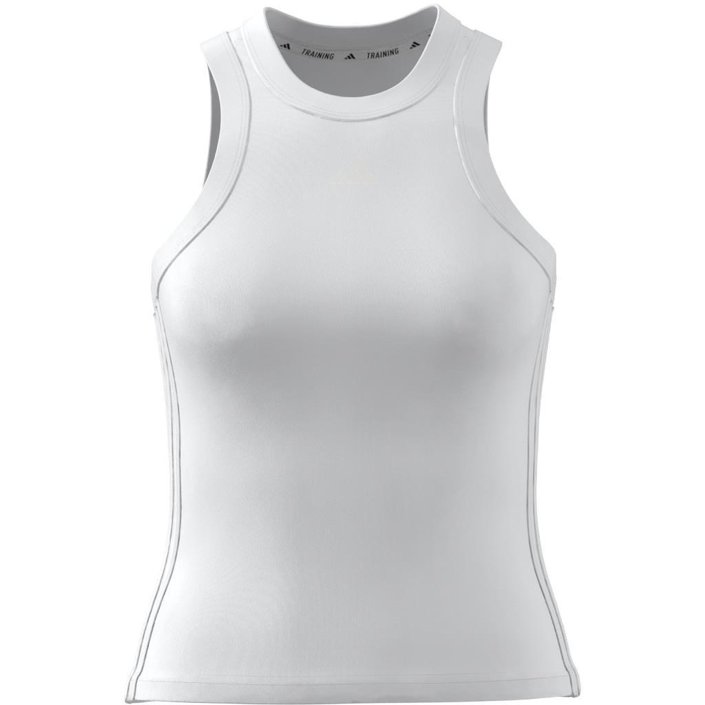 Women All Gym Seasonal Rib Tight Fit Tonal 3-Stripes Tank Top, White, A701_ONE, large image number 14