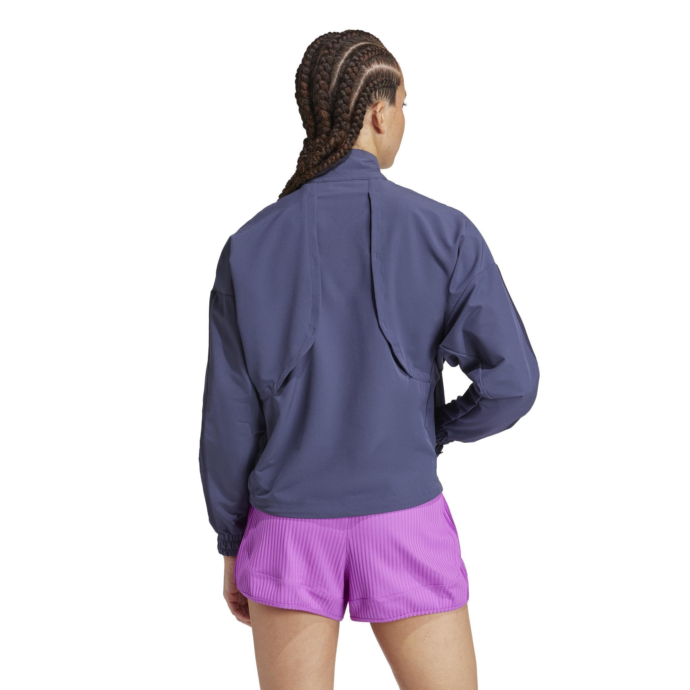 Women Pacer All Gym Tonal 3-Stripes Woven Jacket, Blue, A701_ONE, large image number 3