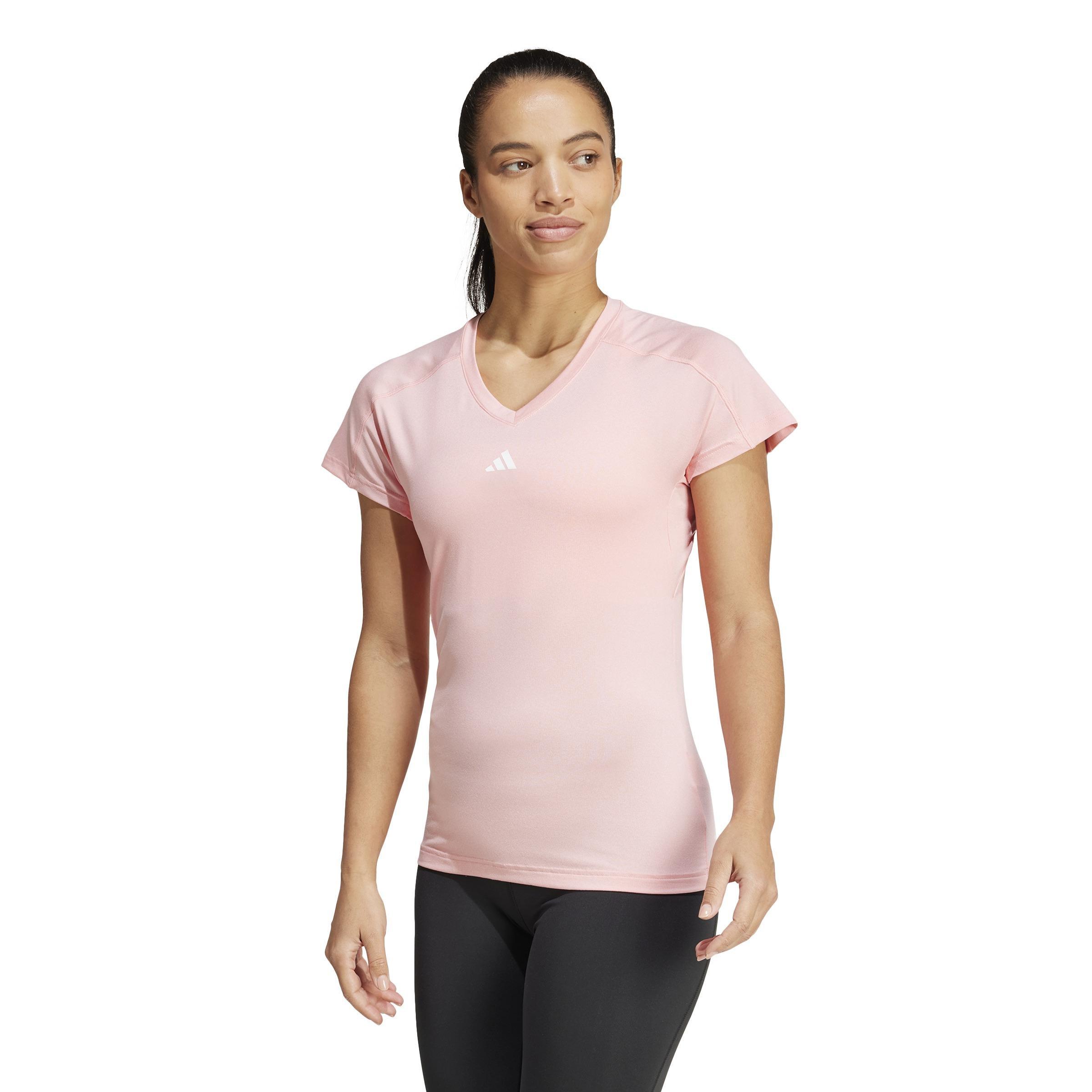 Aeroready Train Essentials Minimal Branding V-Neck T-Shirt, Pink, A701_ONE, large image number 5