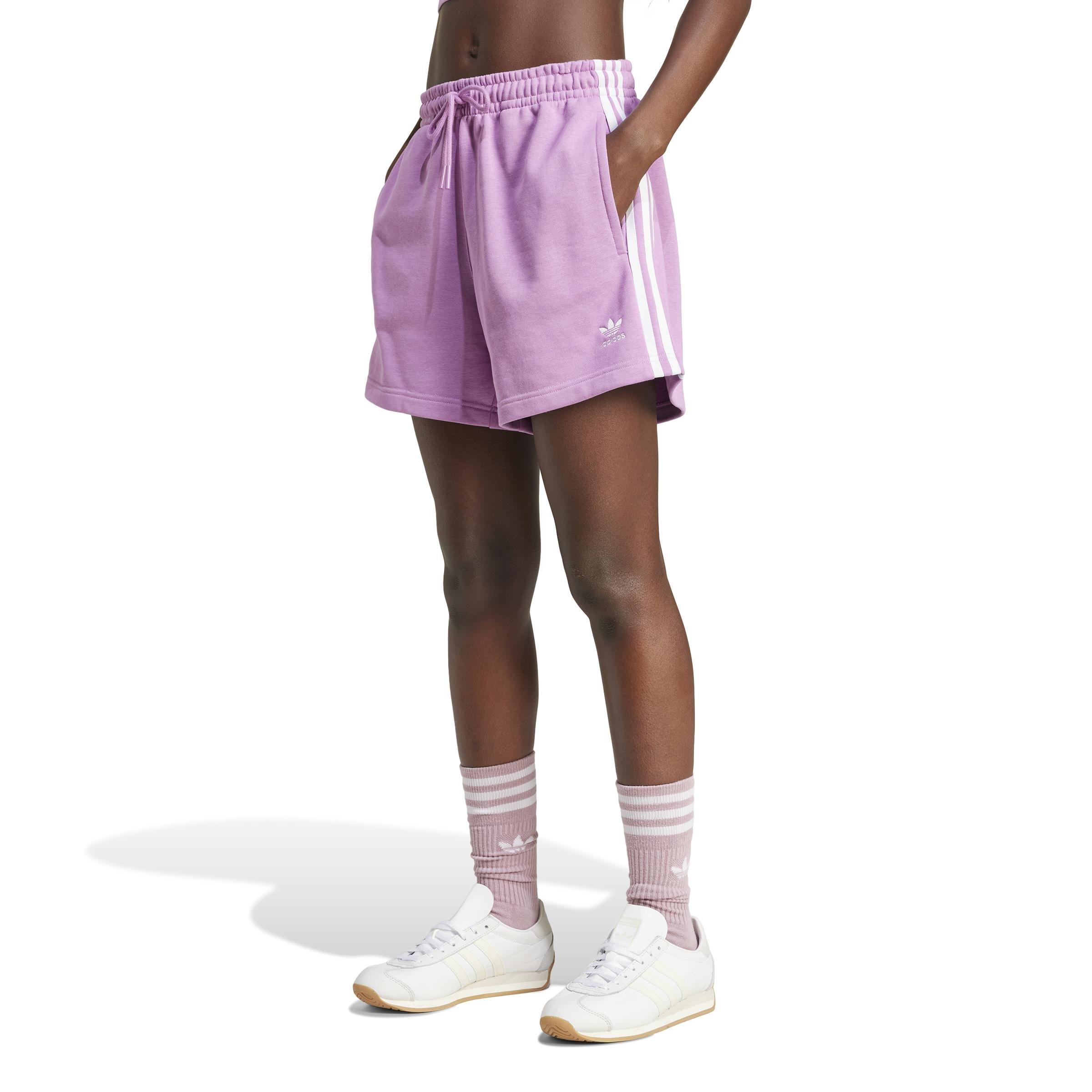 Women 3-Stripes French Terry Shorts, Purple, A701_ONE, large image number 0