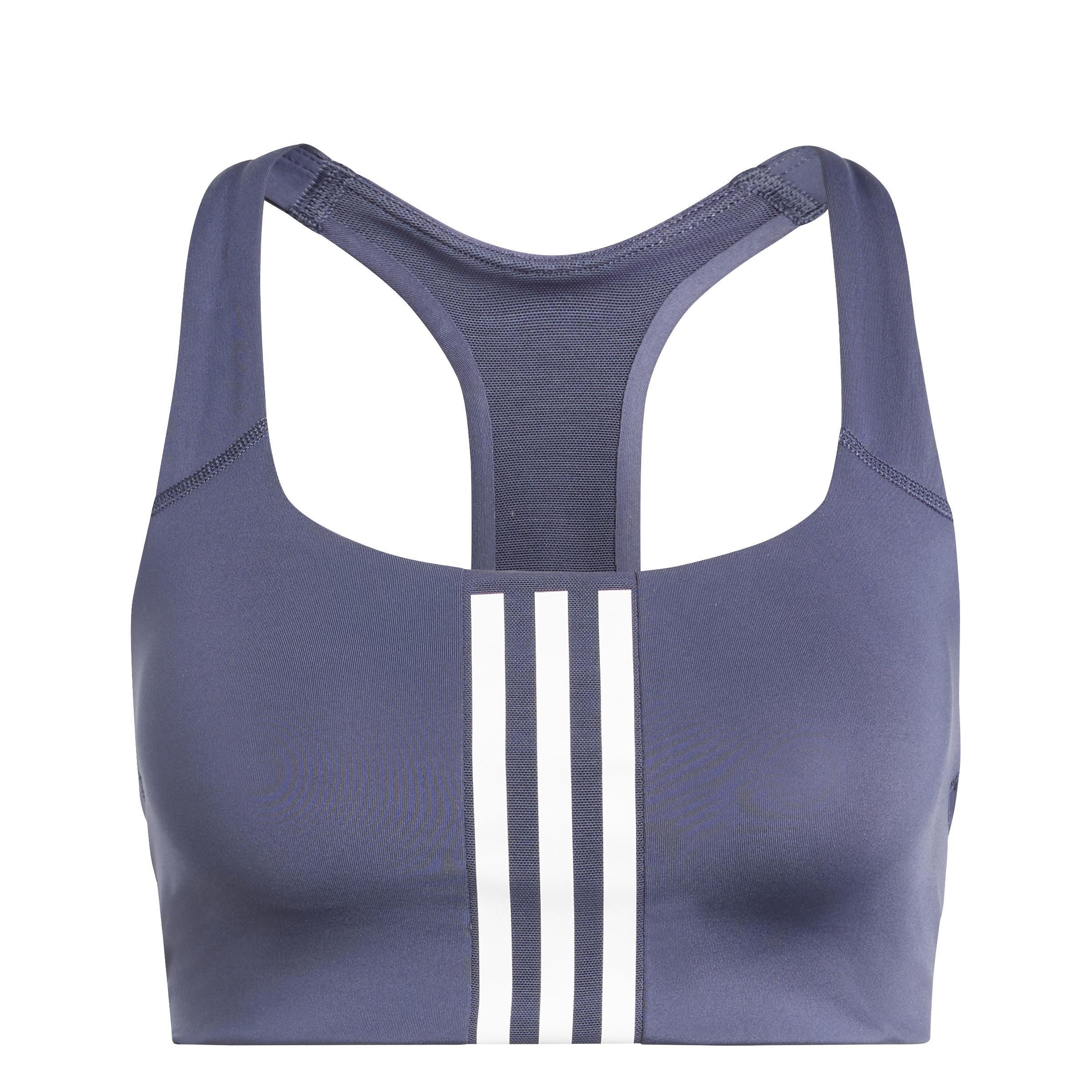 Powerimpact Training Medium-Support 3-Stripes Bra, Blue, A701_ONE, large image number 2