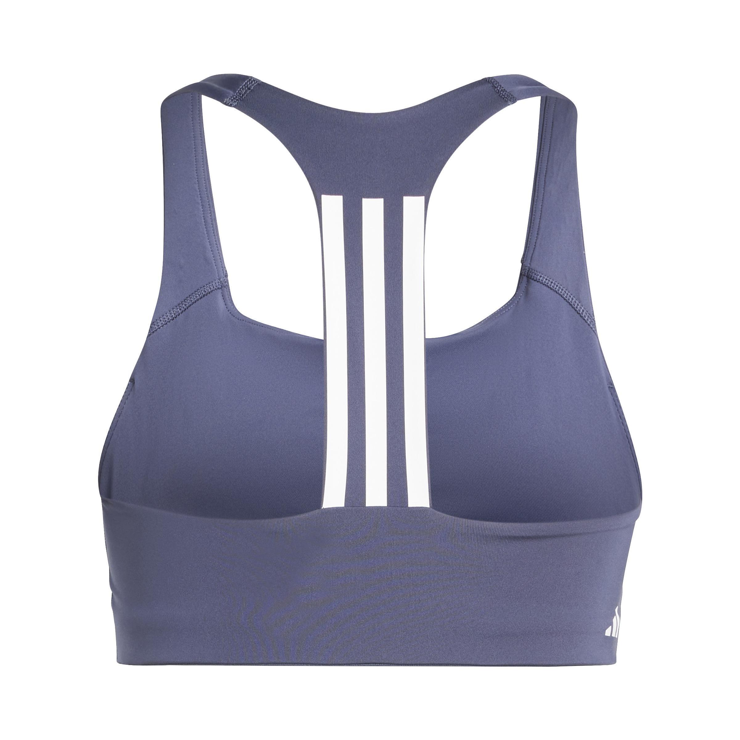 Powerimpact Training Medium-Support 3-Stripes Bra, Blue, A701_ONE, large image number 4