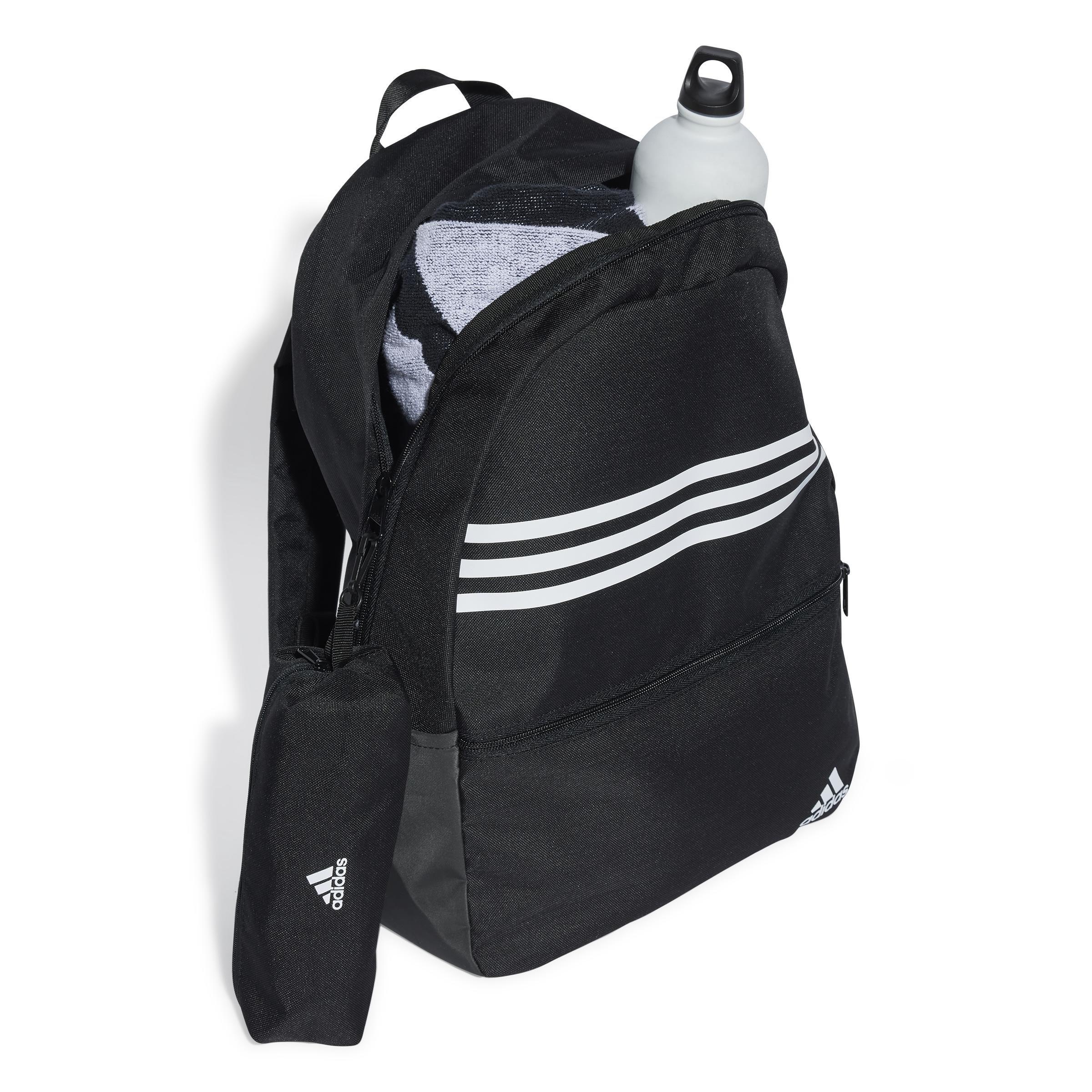 Unisex Classic Horizontal 3-Stripes Backpack, Black, , large image number 2