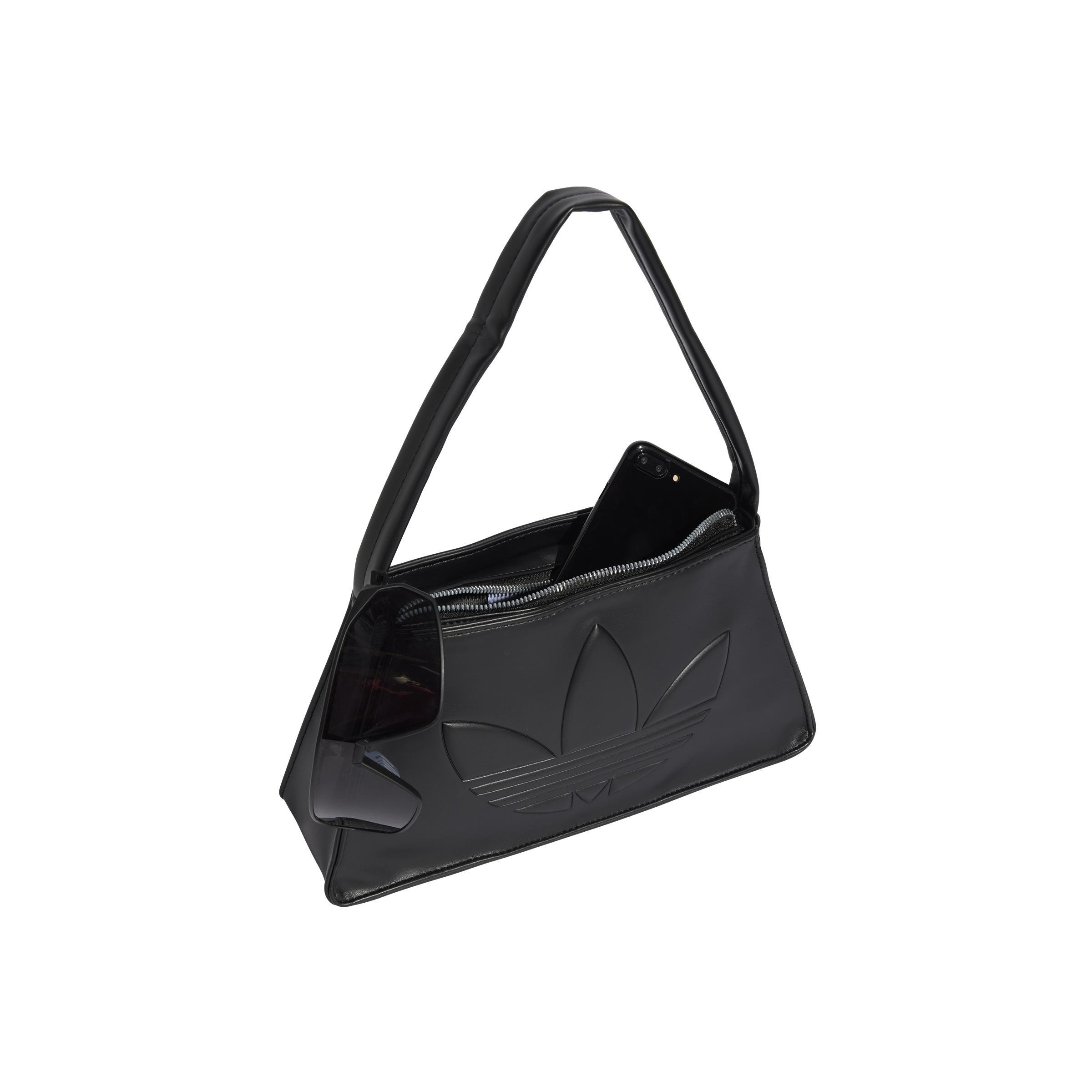 Unisex Outline Trefoil Shoulder Bag, Black, A701_ONE, medium