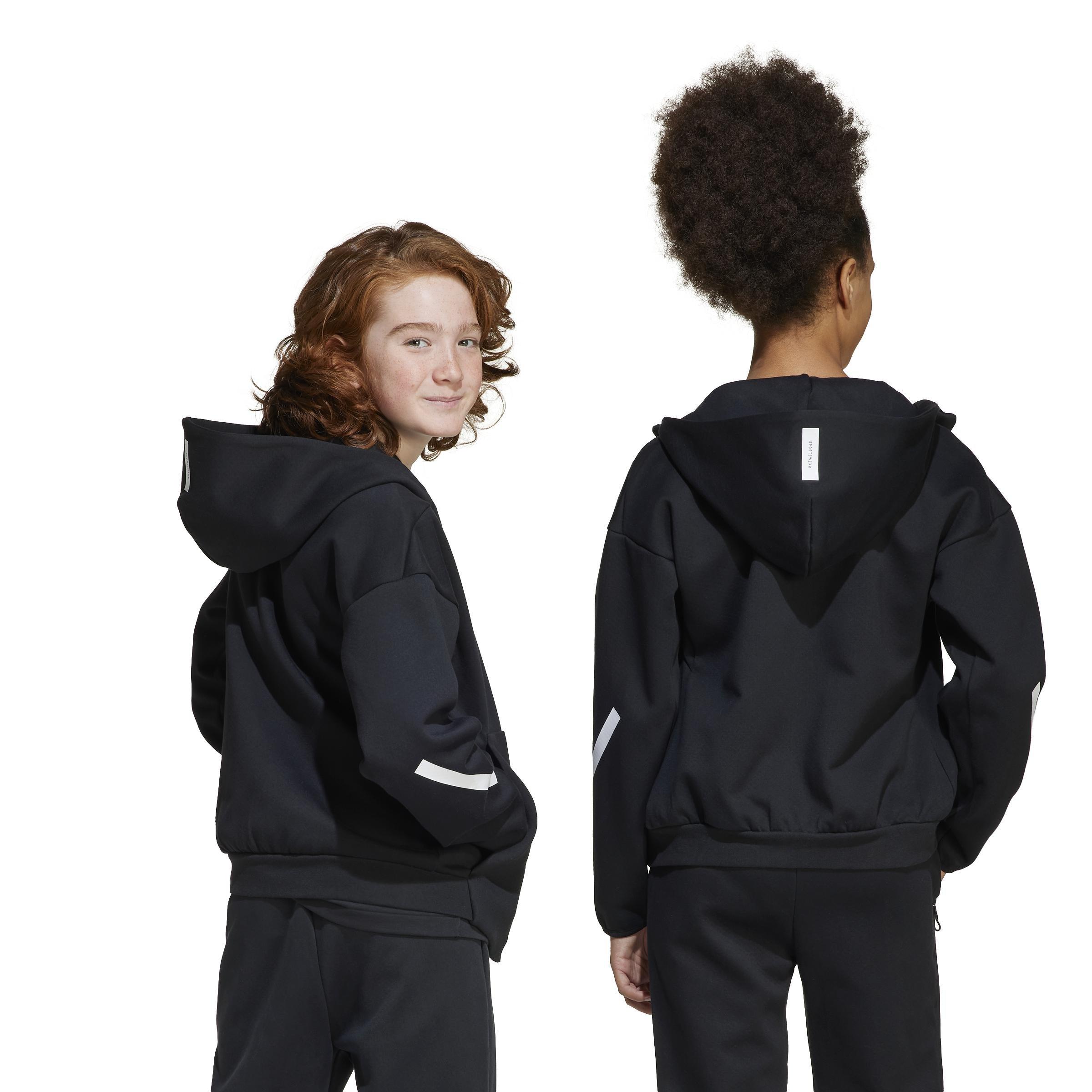 Unisex Kids adidas Z.N.E. Full-Zip Hooded Track Jacket, Black, A701_ONE, large image number 2