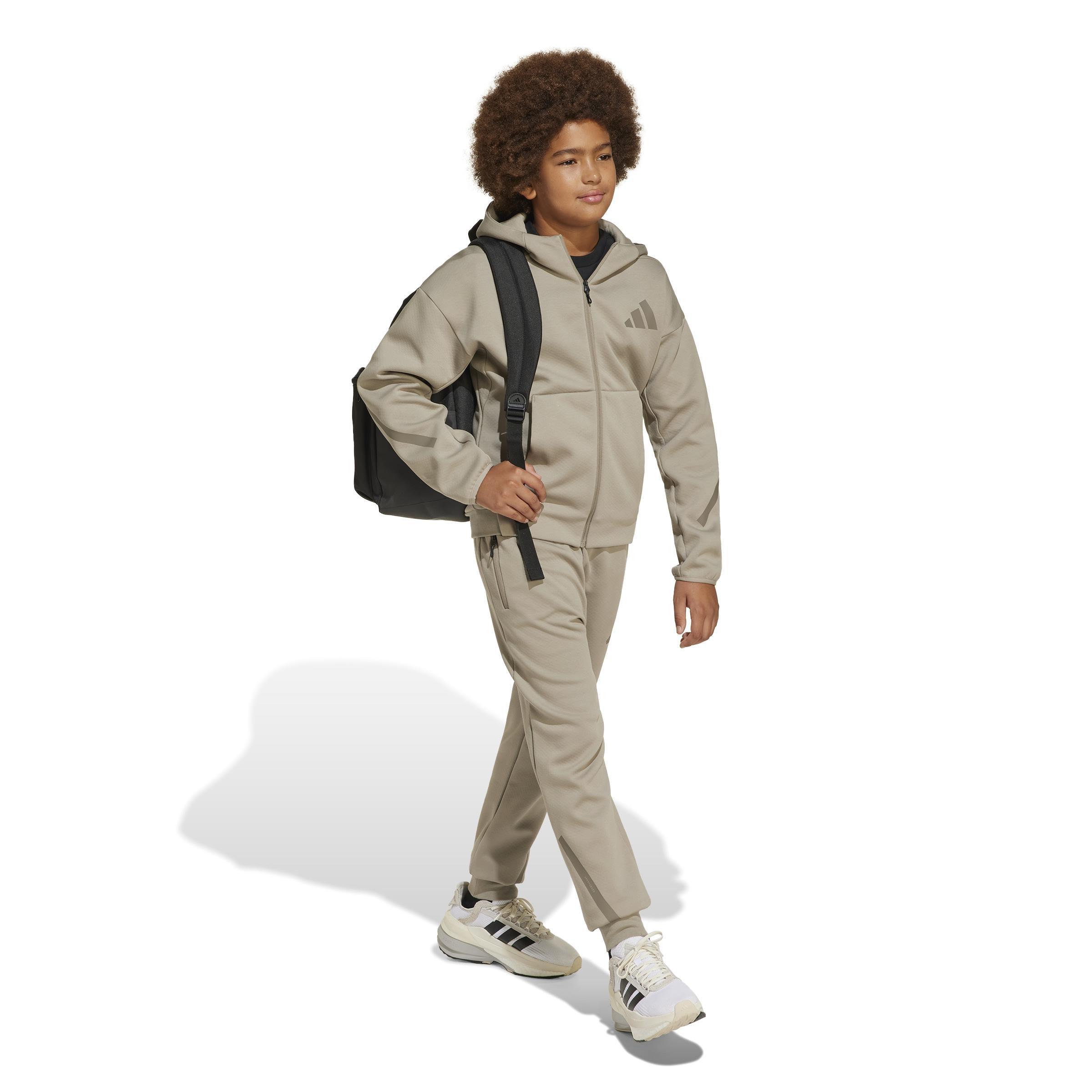 Unisex Kids adidas Z.N.E. Full-Zip Hooded Track Jacket, Beige, , large image number 5