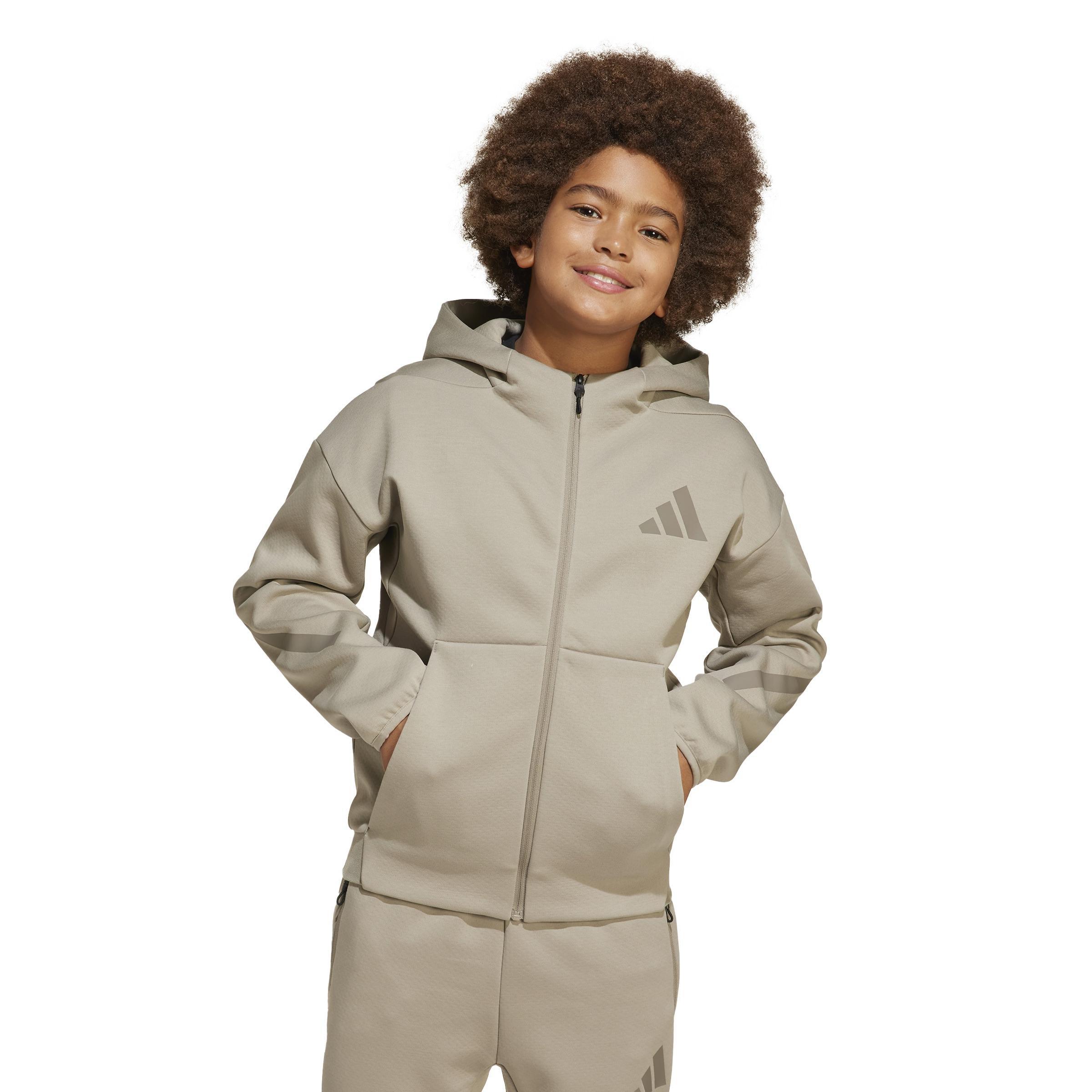 Unisex Kids adidas Z.N.E. Full-Zip Hooded Track Jacket, Beige, , large image number 10