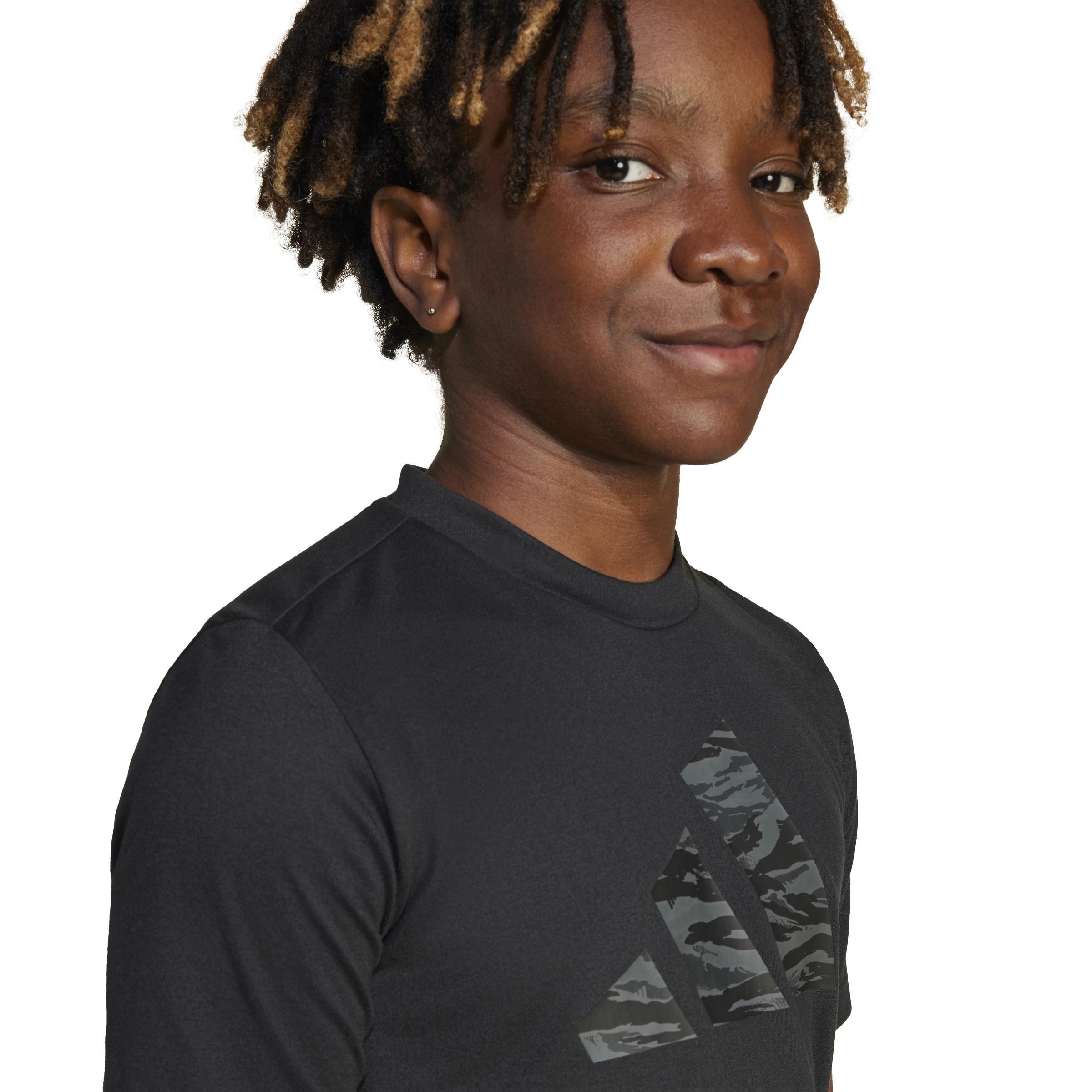 Unisex Kids Training Essentials Camo-Print T-Shirt, Black, A701_ONE, large image number 4