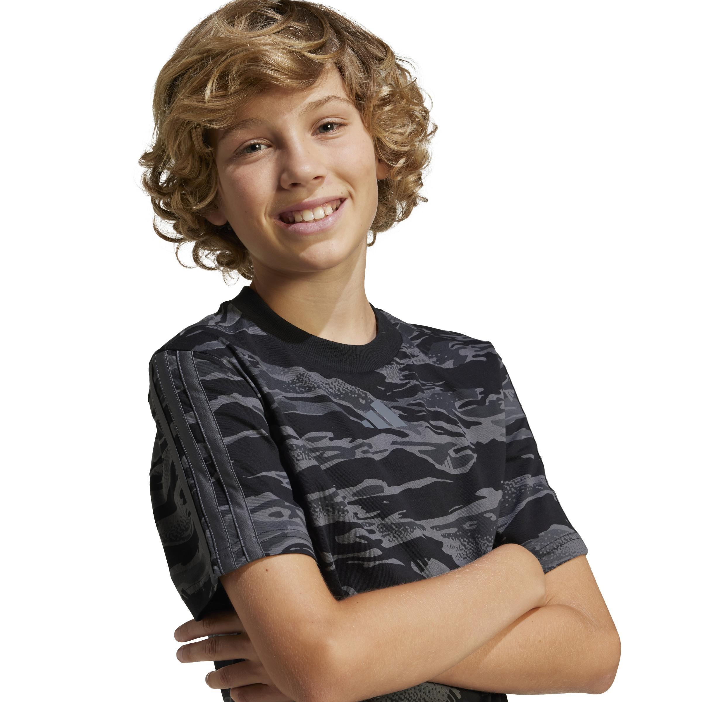 Unisex Kids Seasonal Essentials Camo T-Shirt, Black, , large image number 4