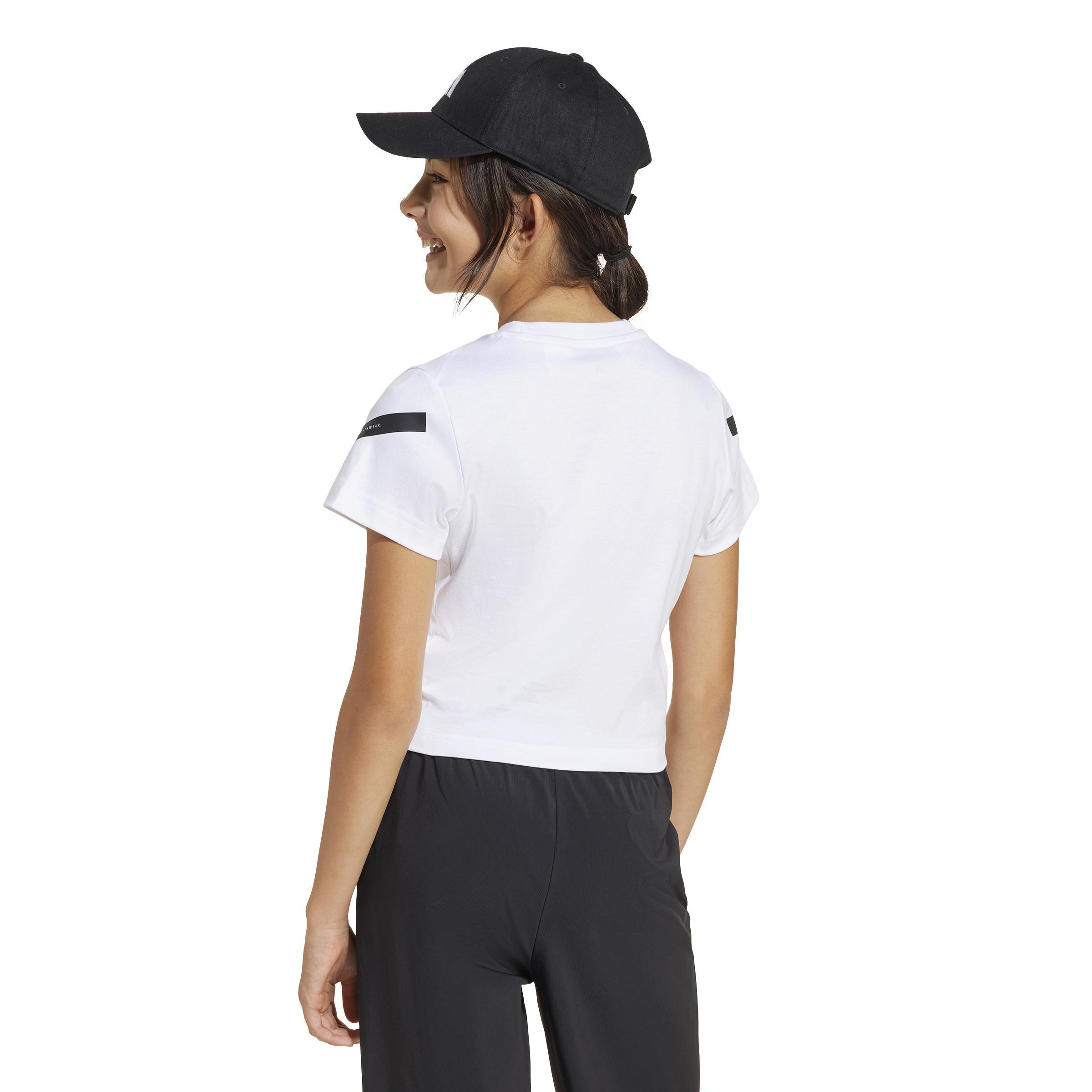 Kids adidas Z.N.E. Fitted Crop T-Shirt, White, A701_ONE, large image number 1