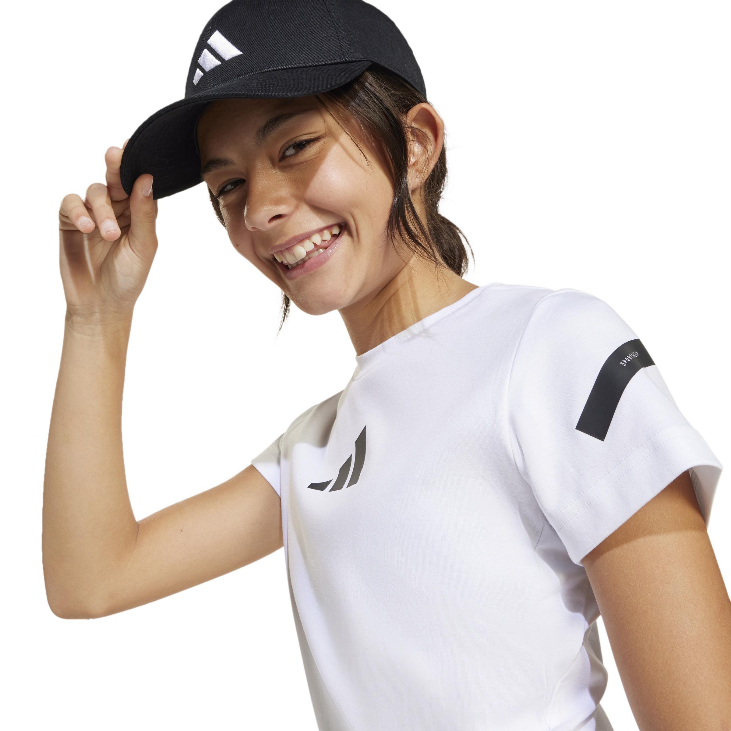 Kids adidas Z.N.E. Fitted Crop T-Shirt, White, A701_ONE, large image number 2