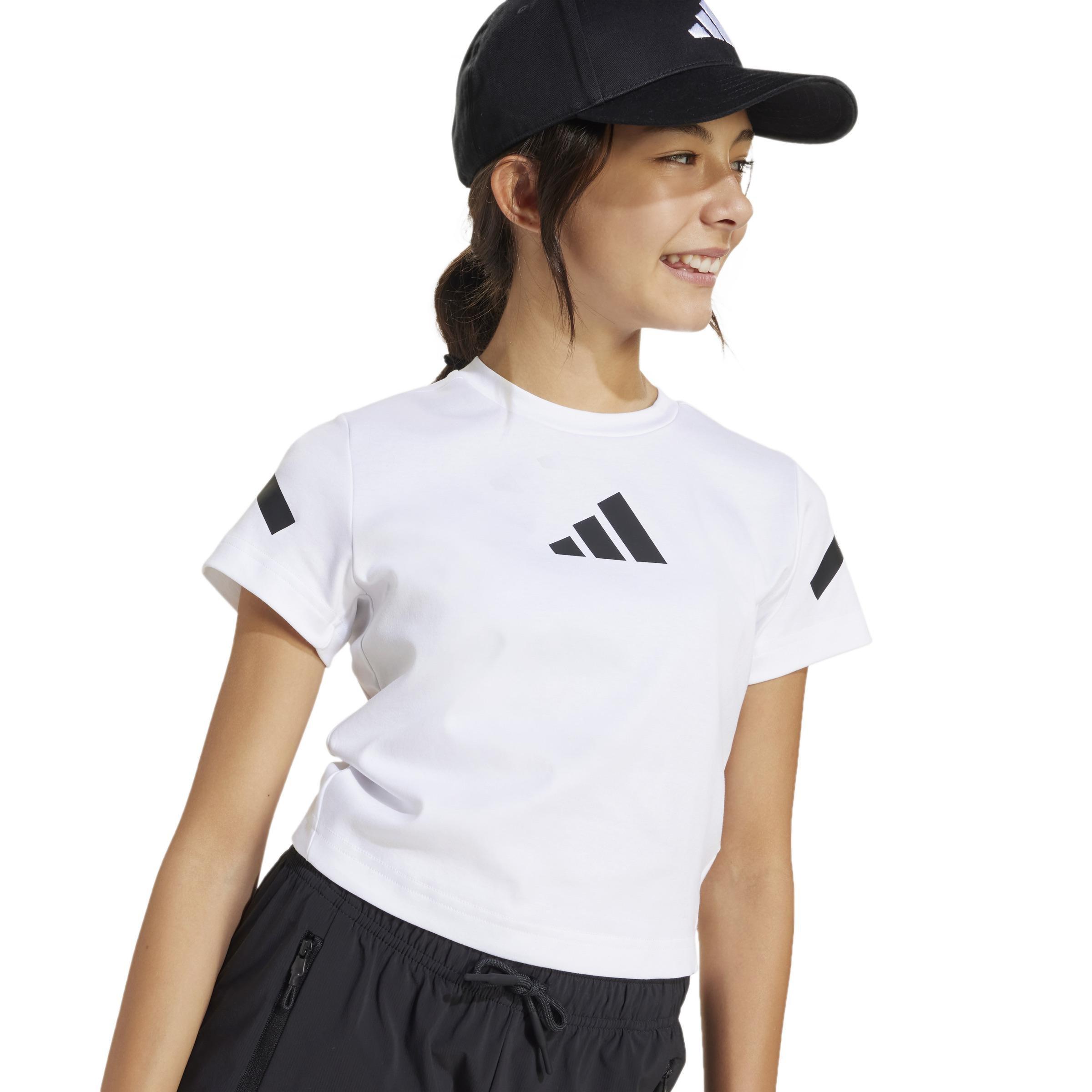 Kids adidas Z.N.E. Fitted Crop T-Shirt, White, A701_ONE, large image number 3