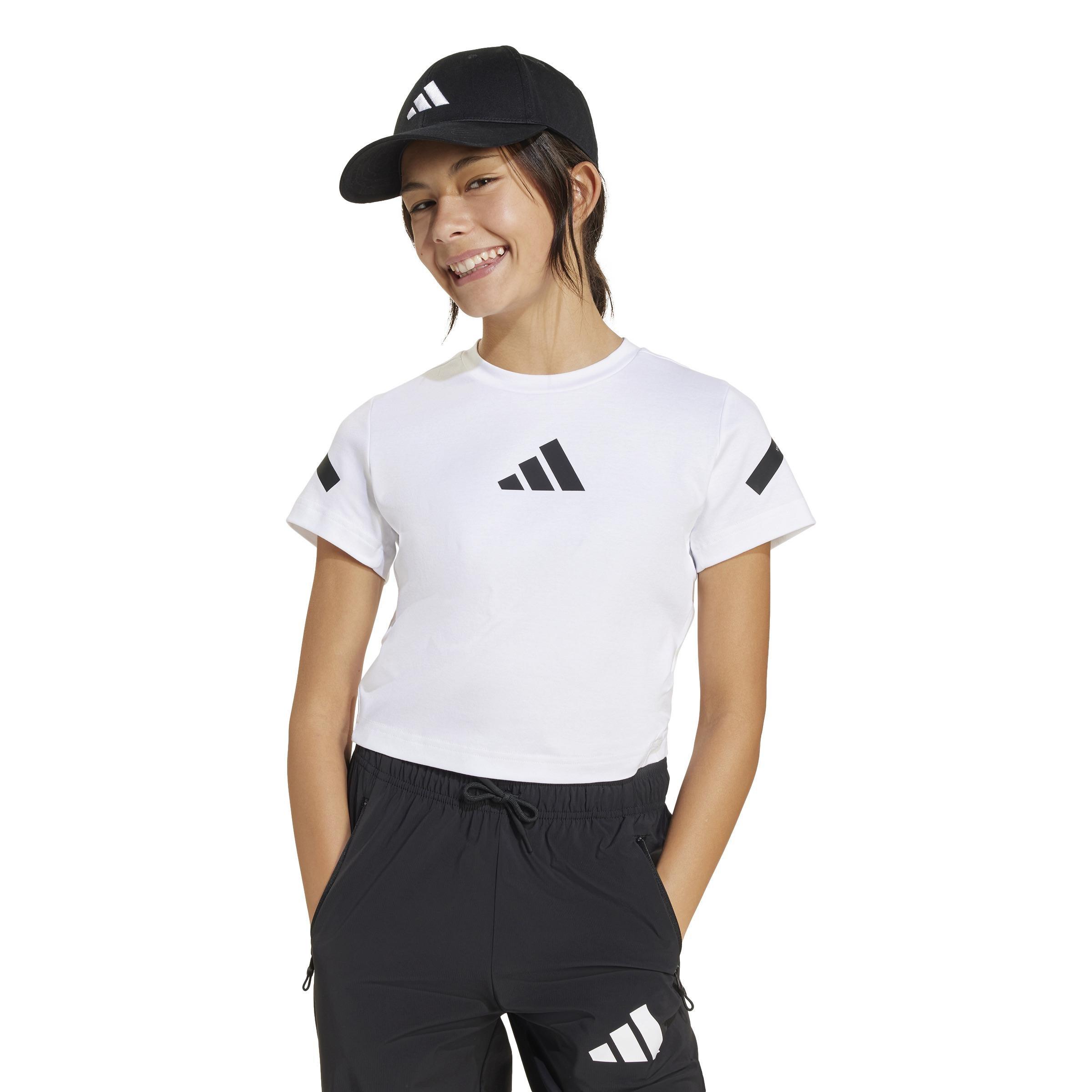 Kids adidas Z.N.E. Fitted Crop T-Shirt, White, A701_ONE, large image number 13