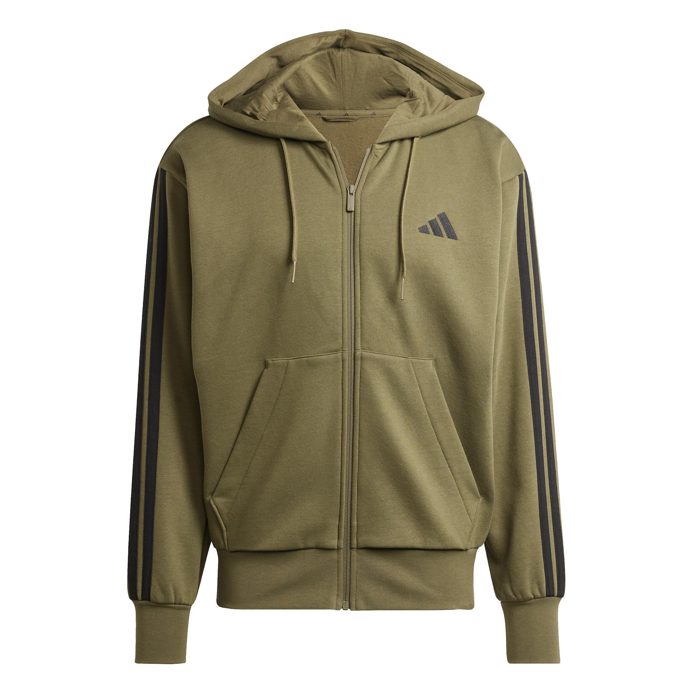 Essentials 3-Stripes Fleece Hoodie, Green, , large image number 0