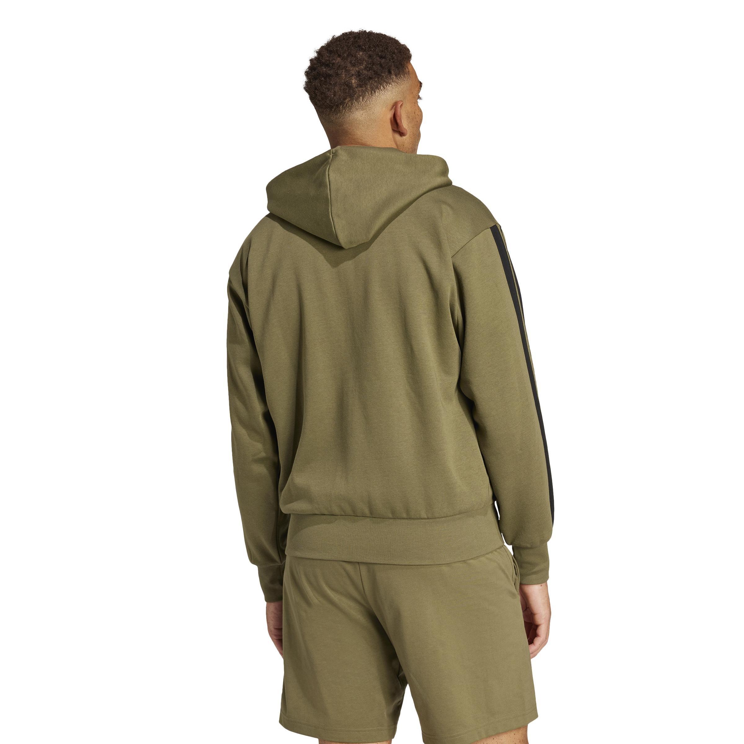 Essentials 3-Stripes Fleece Hoodie, Green, , large image number 1