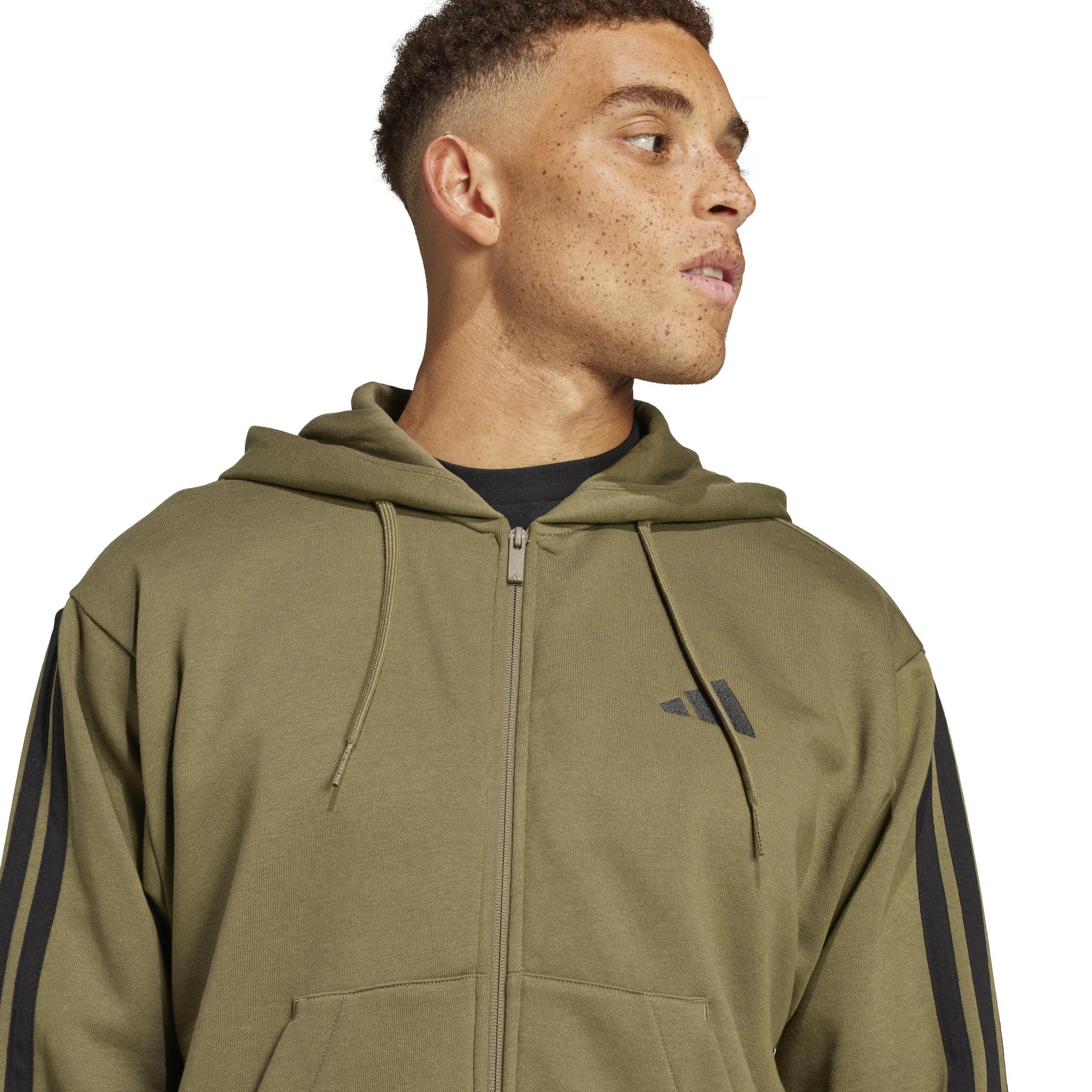Essentials 3-Stripes Fleece Hoodie, Green, , large image number 2