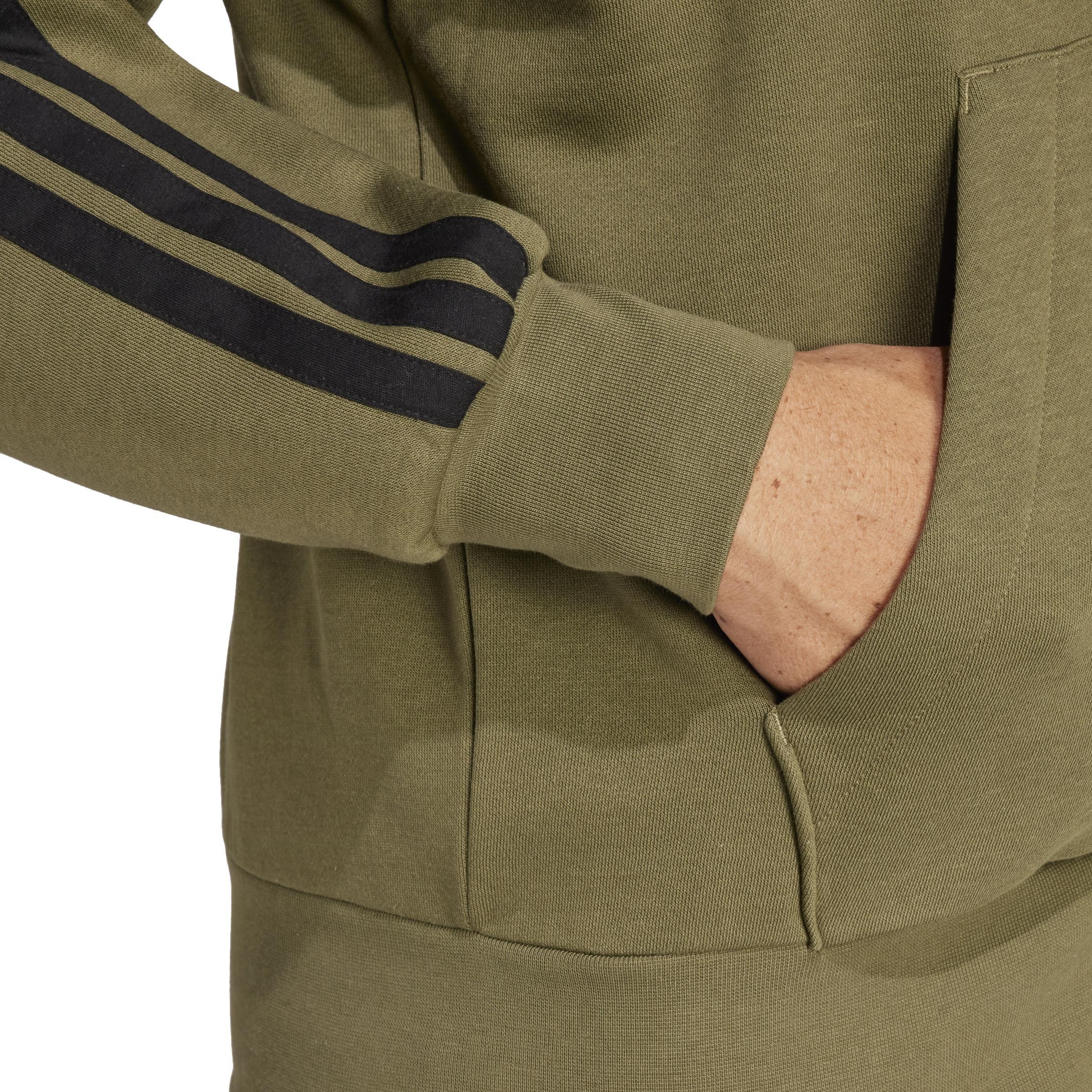 Essentials 3-Stripes Fleece Hoodie, Green, , large image number 3