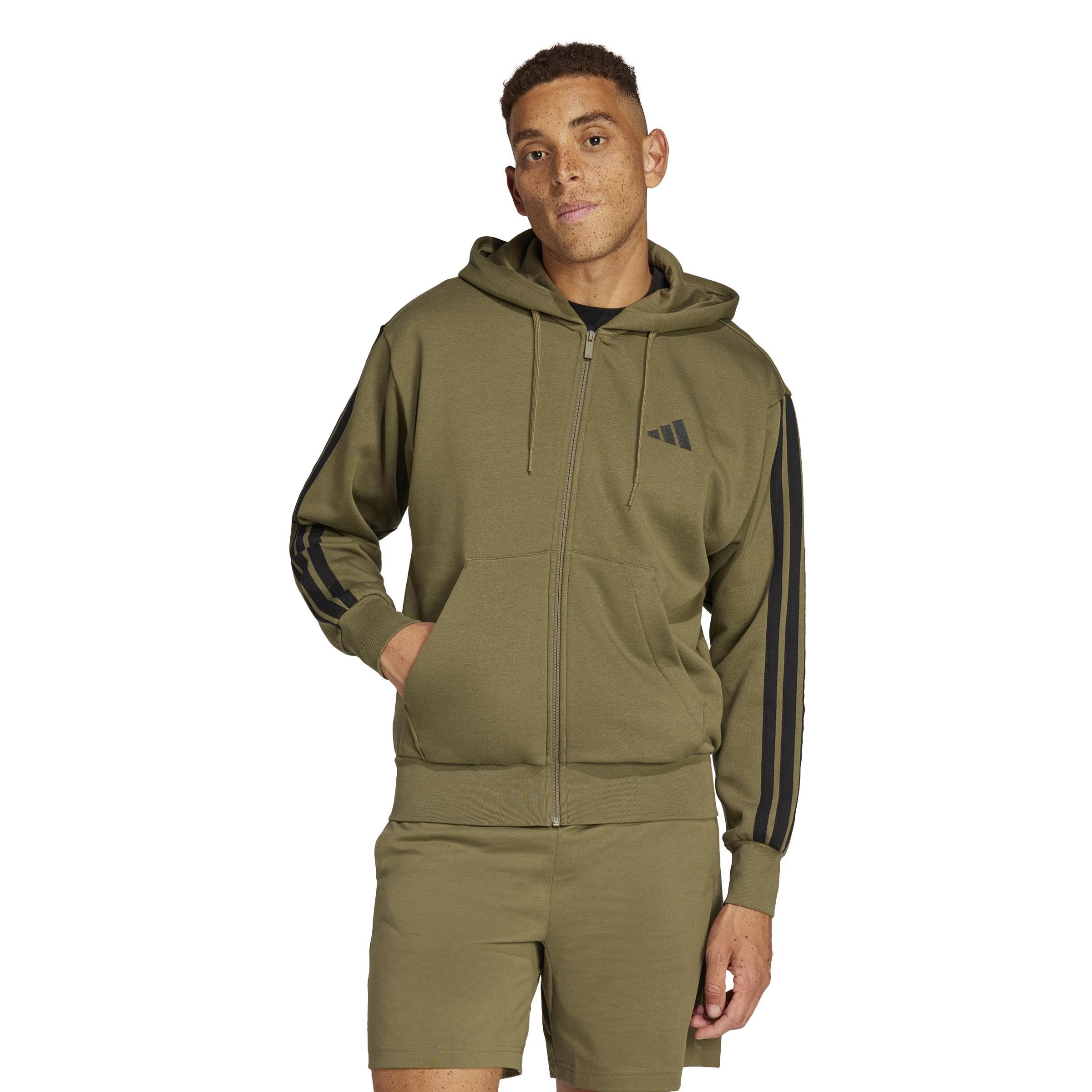 Essentials 3-Stripes Fleece Hoodie, Green, , large image number 4
