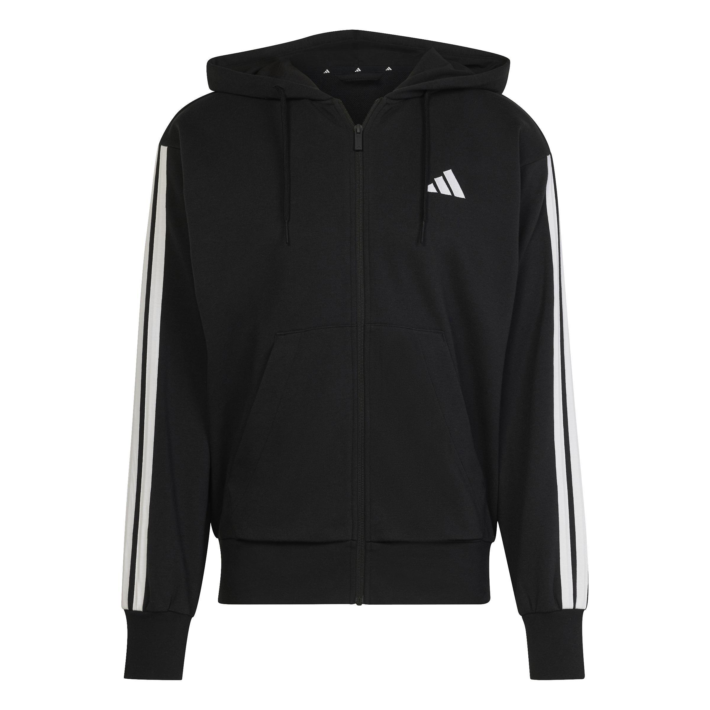 Essentials 3-Stripes French Terry Full-Zip Hoodie, Black, , large image number 0