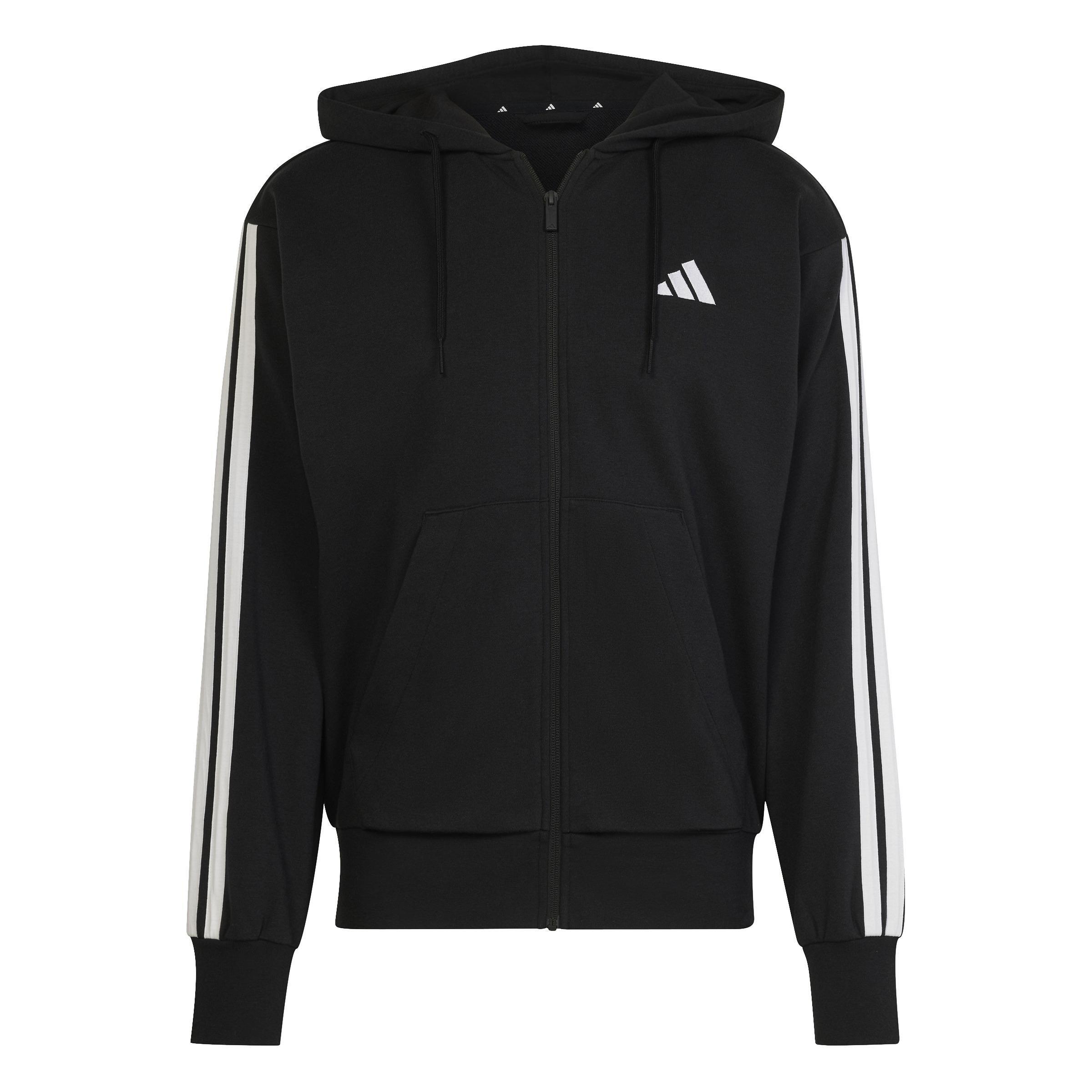 Essentials 3-Stripes French Terry Full-Zip Hoodie, Black, , large image number 1