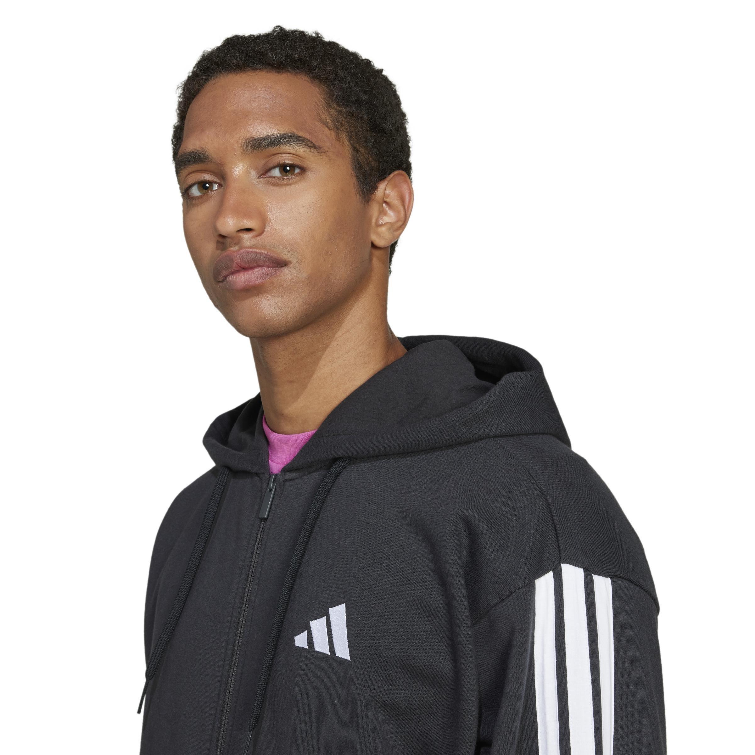 Essentials 3-Stripes French Terry Full-Zip Hoodie, Black, A701_ONE, large image number 4