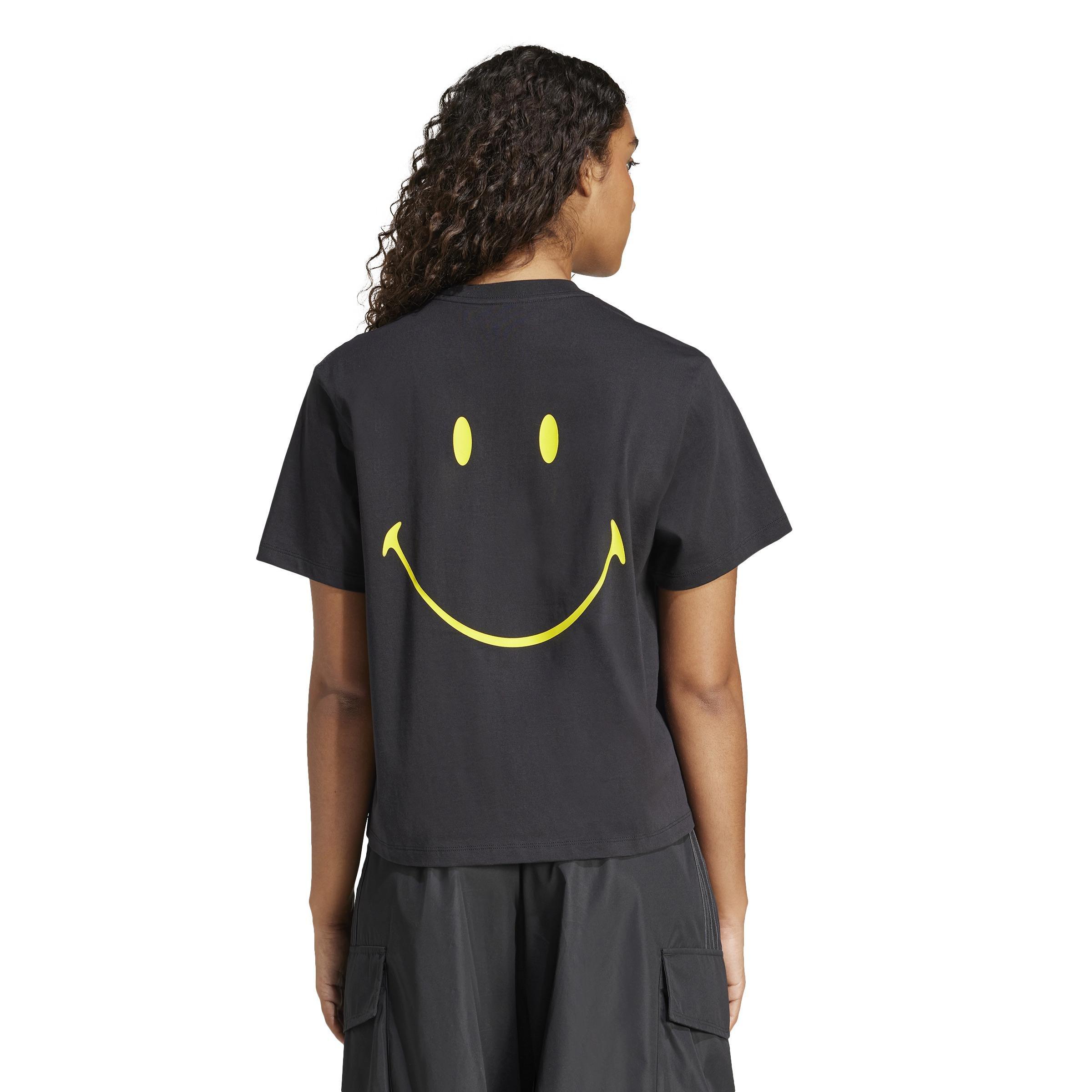 Smiley Loose 3-Stripes T-Shirt, Black, A701_ONE, large image number 1