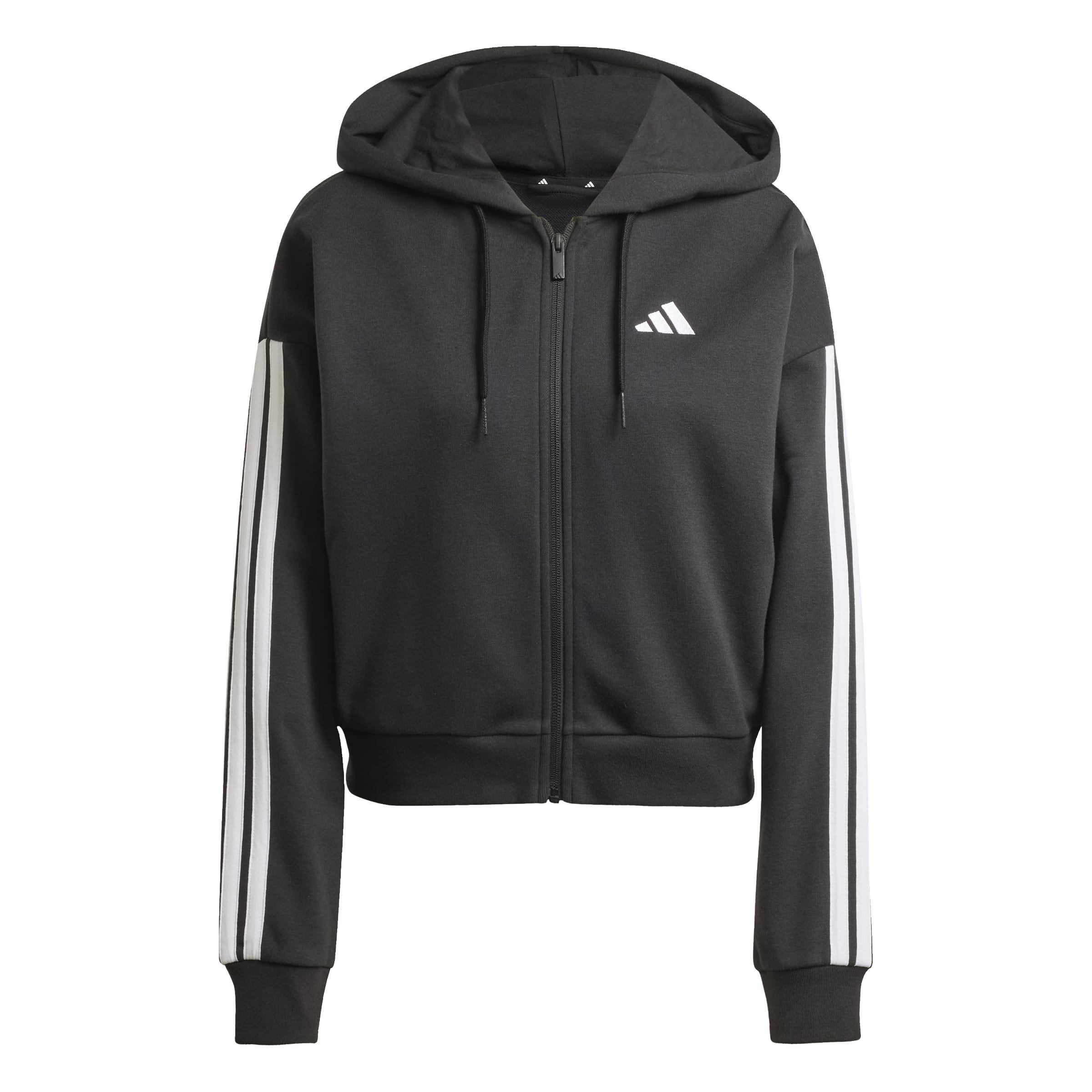 Essentials 3-Stripes French Terry Full-Zip Hoodie, Black, A701_ONE, large image number 0