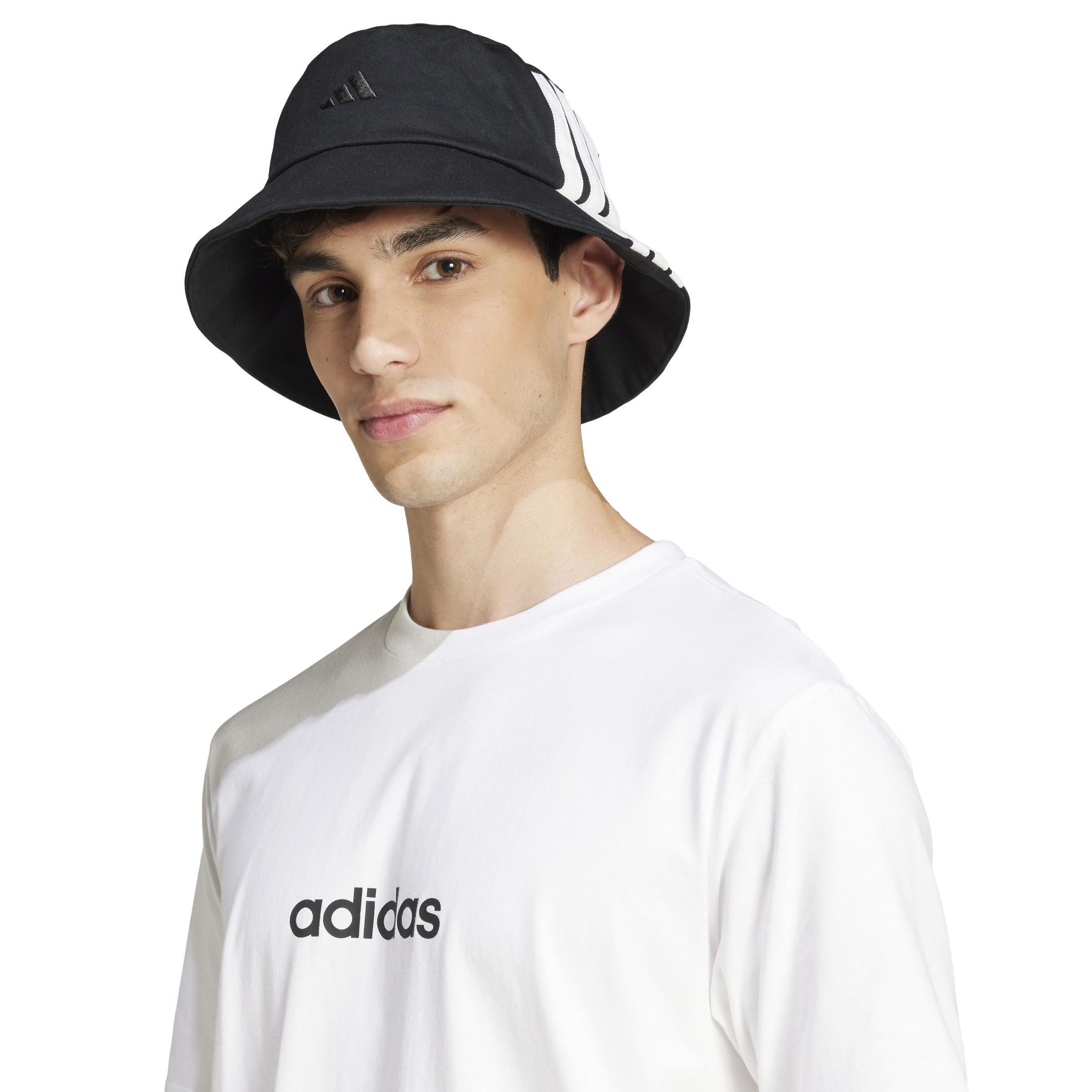 Unisex 3-Stripes Bucket Hat, Black, , large image number 4