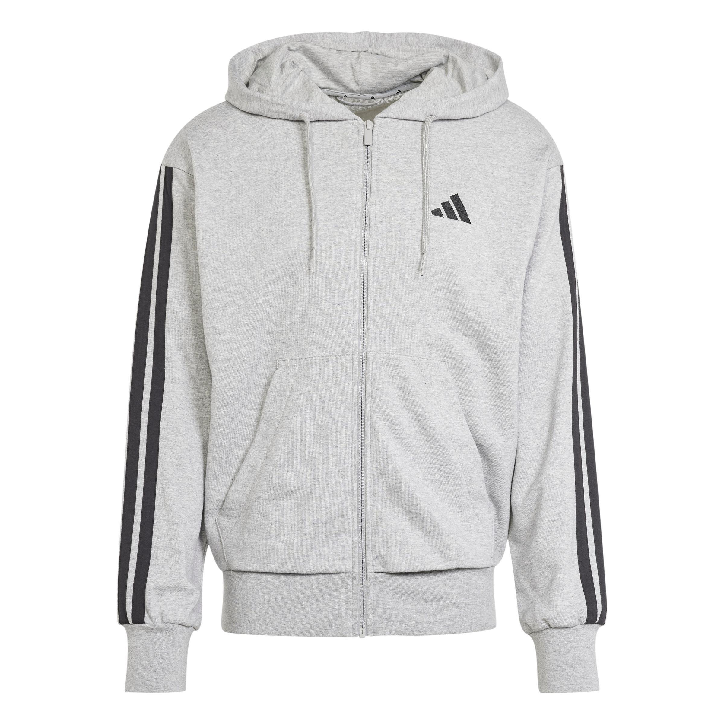 Essentials 3-Stripes French Terry Full-Zip Hoodie, Grey, , large image number 0