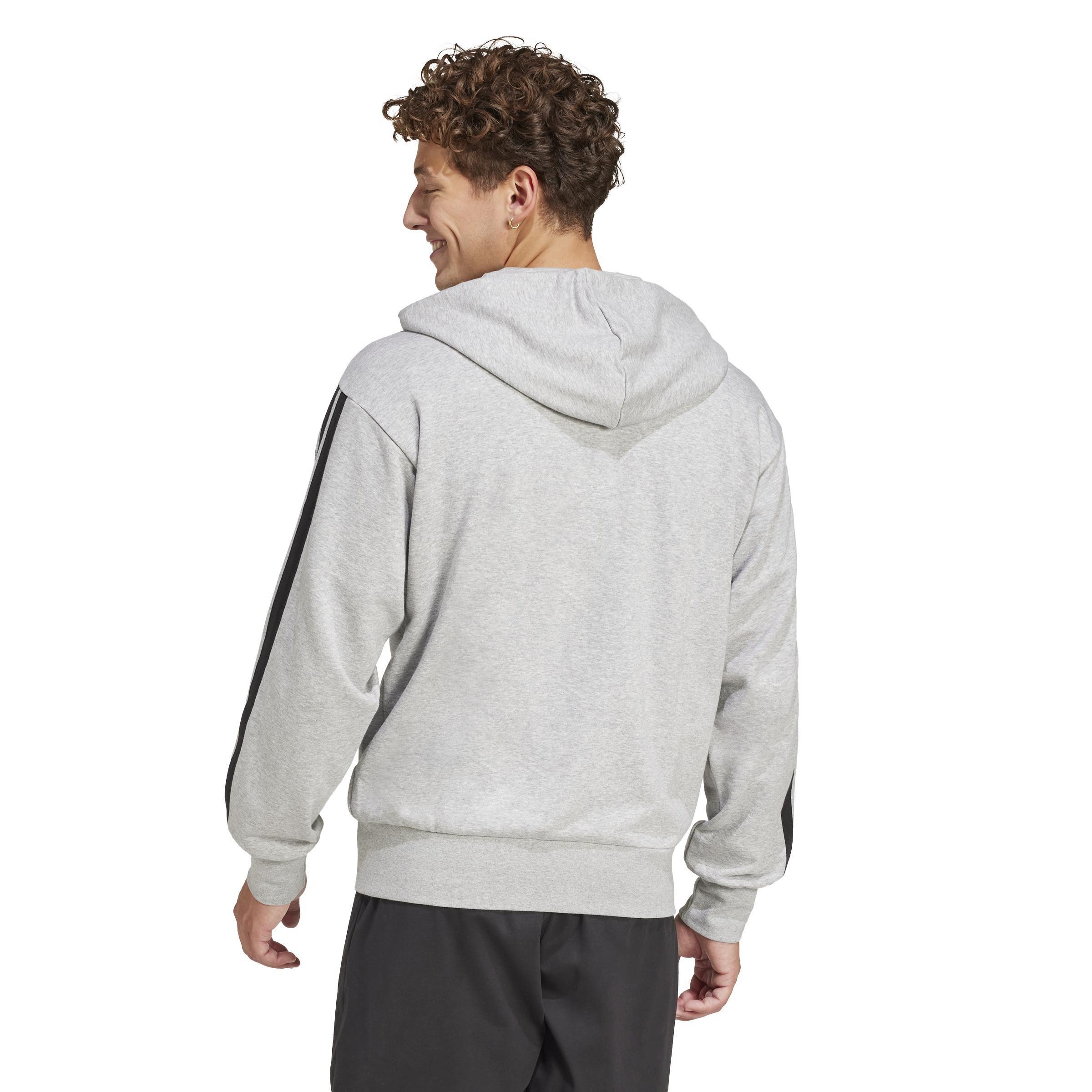 Essentials 3-Stripes French Terry Full-Zip Hoodie, Grey, , large image number 1