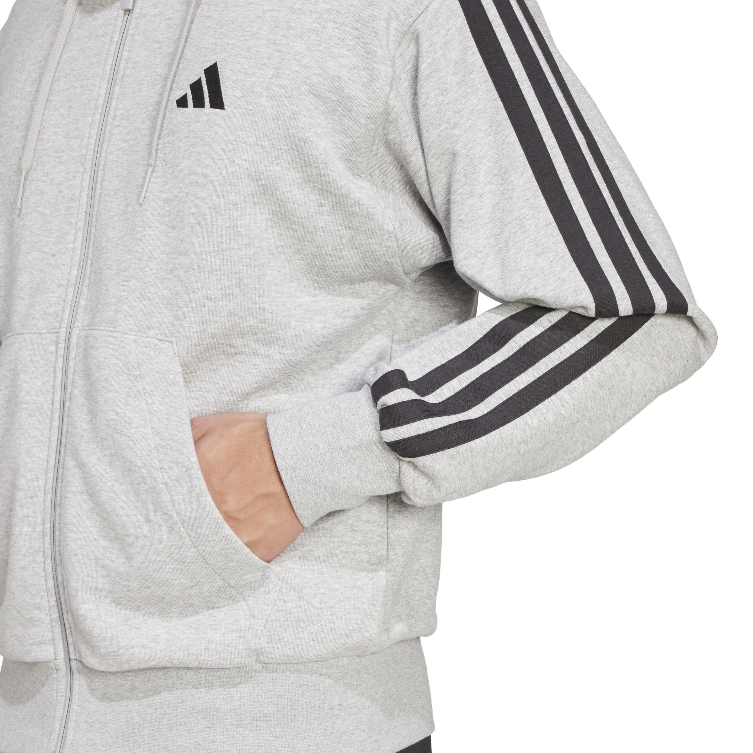 Essentials 3-Stripes French Terry Full-Zip Hoodie, Grey, , large image number 2