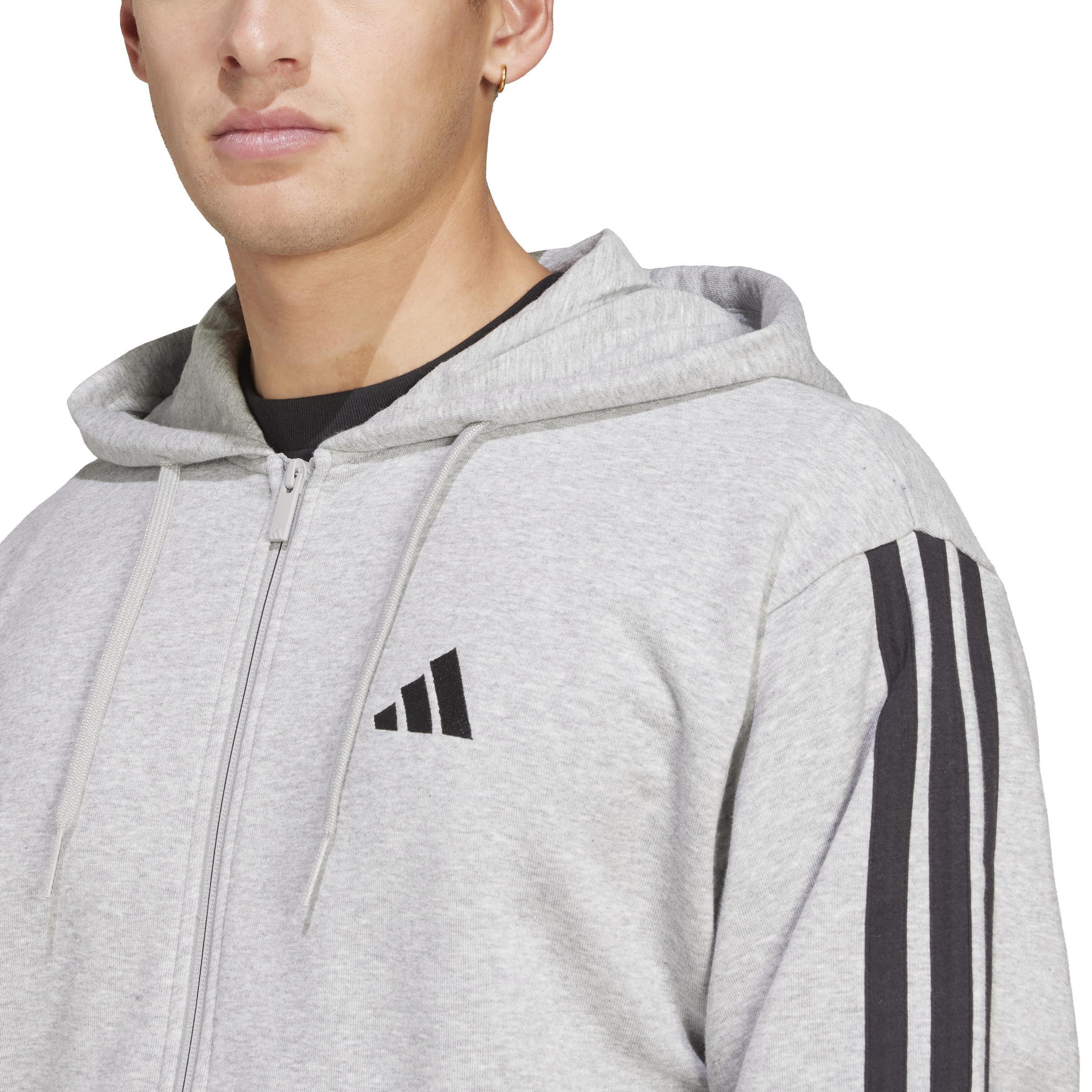 Essentials 3-Stripes French Terry Full-Zip Hoodie, Grey, , large image number 3
