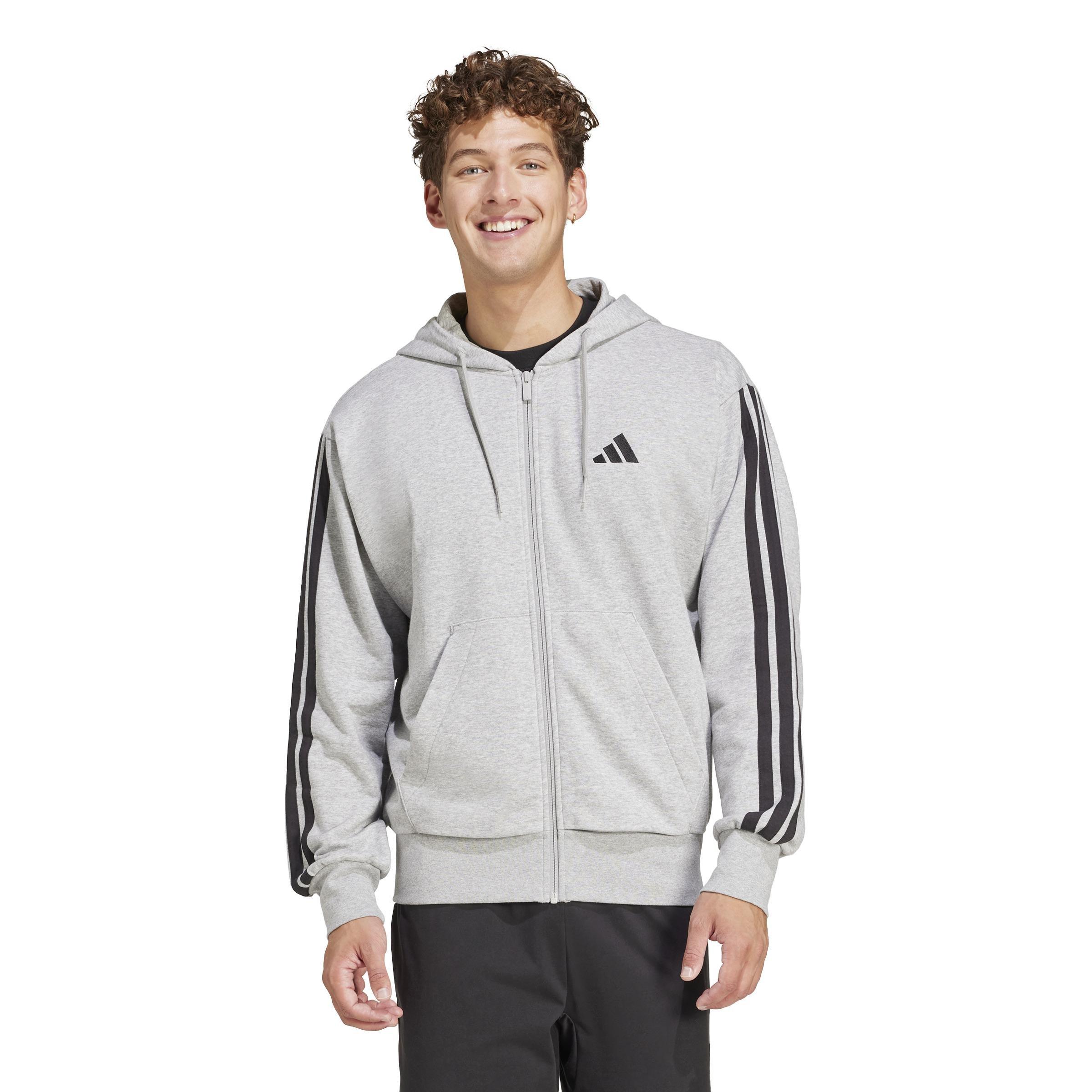 Essentials 3-Stripes French Terry Full-Zip Hoodie, Grey, , large image number 7