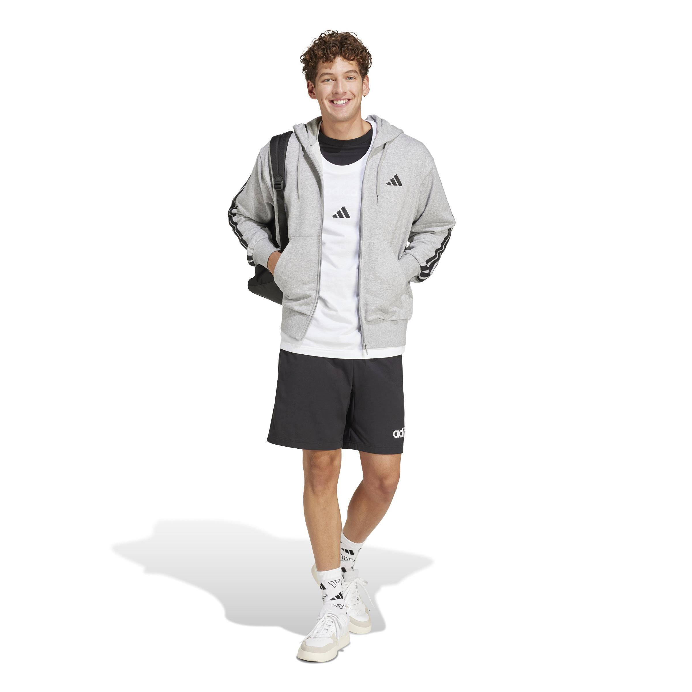Essentials 3-Stripes French Terry Full-Zip Hoodie, Grey, , large image number 8