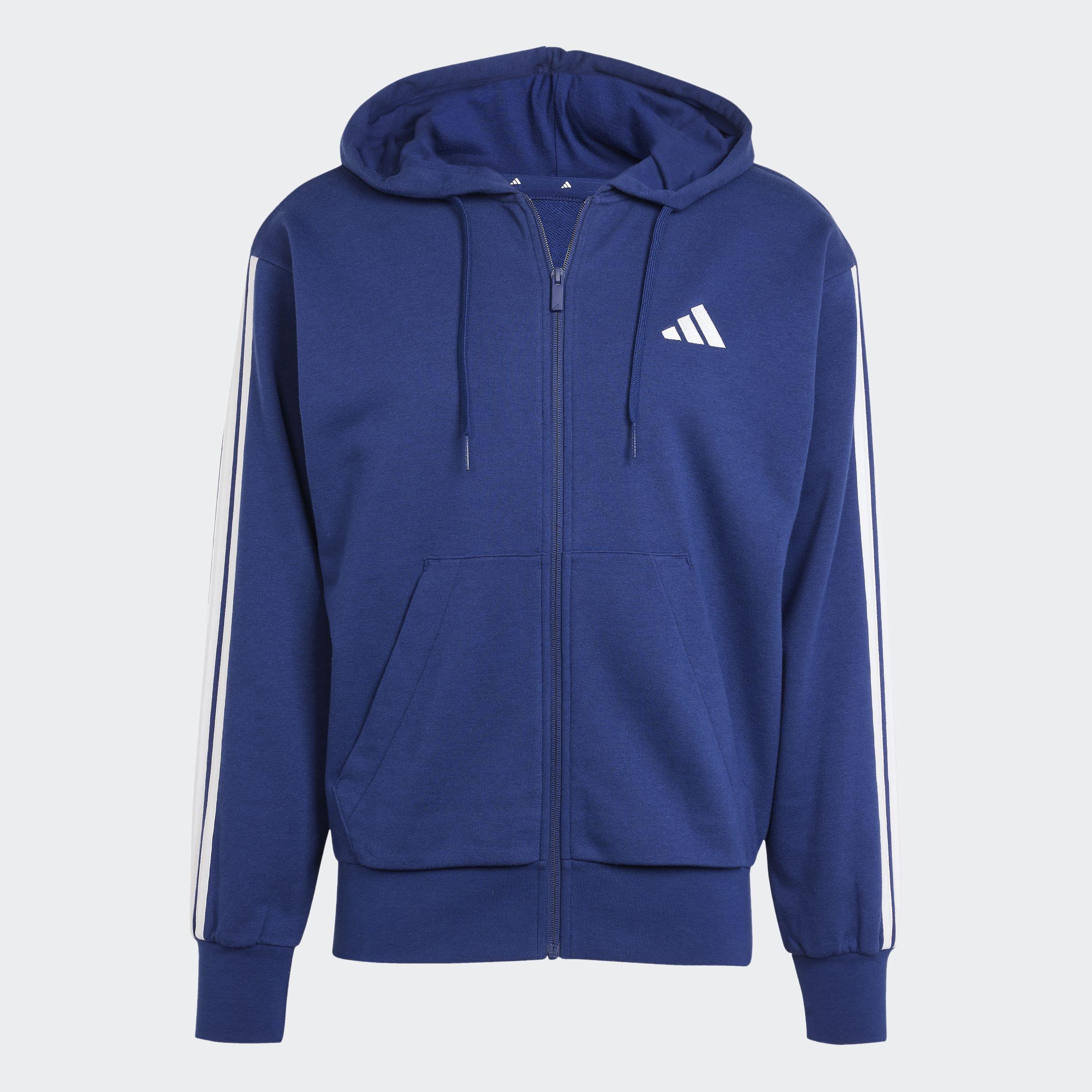 Essentials 3-Stripes French Terry Full-Zip Hoodie, Blue, A701_ONE, large image number 0
