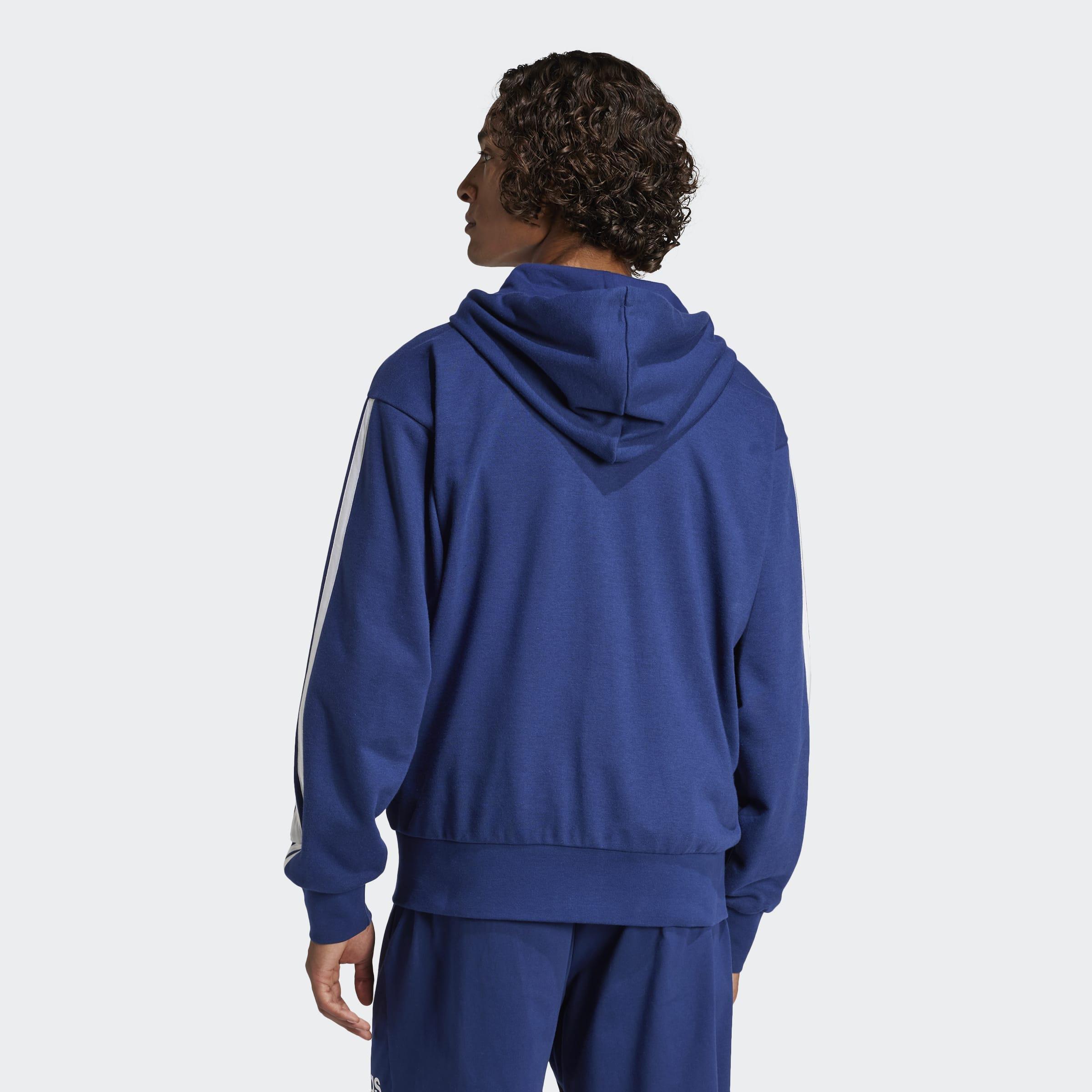 Essentials 3-Stripes French Terry Full-Zip Hoodie, Blue, A701_ONE, large image number 1