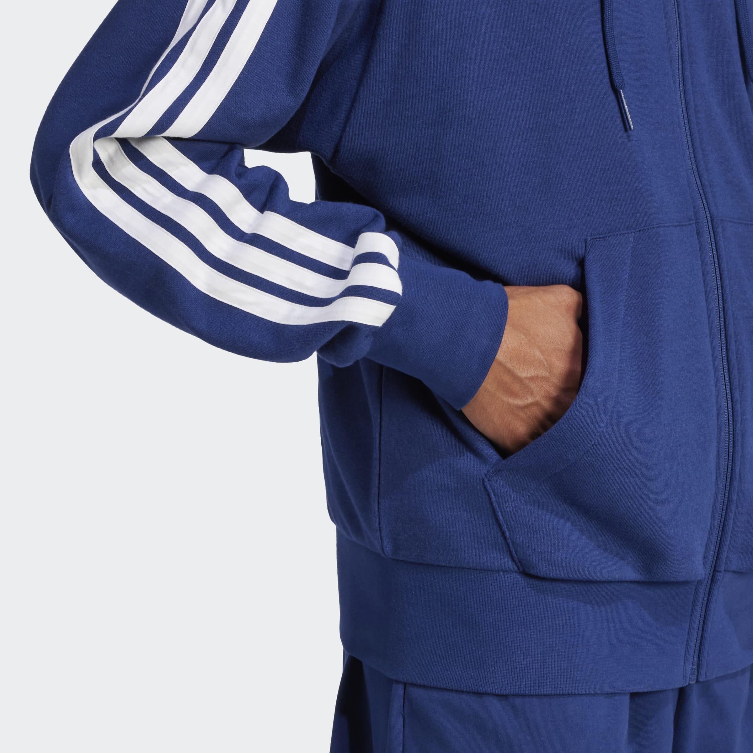 Essentials 3-Stripes French Terry Full-Zip Hoodie, Blue, A701_ONE, large image number 2