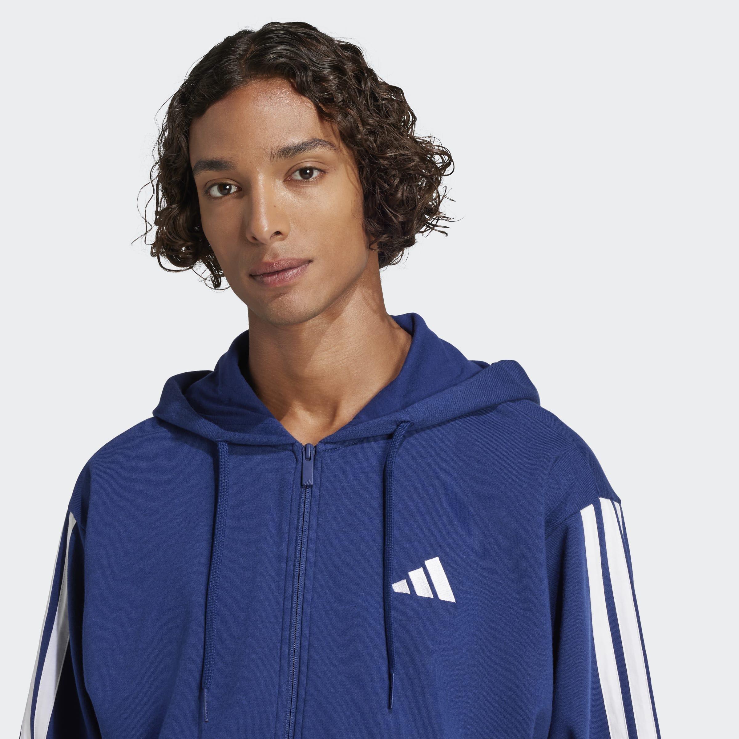 Essentials 3-Stripes French Terry Full-Zip Hoodie, Blue, A701_ONE, large image number 3