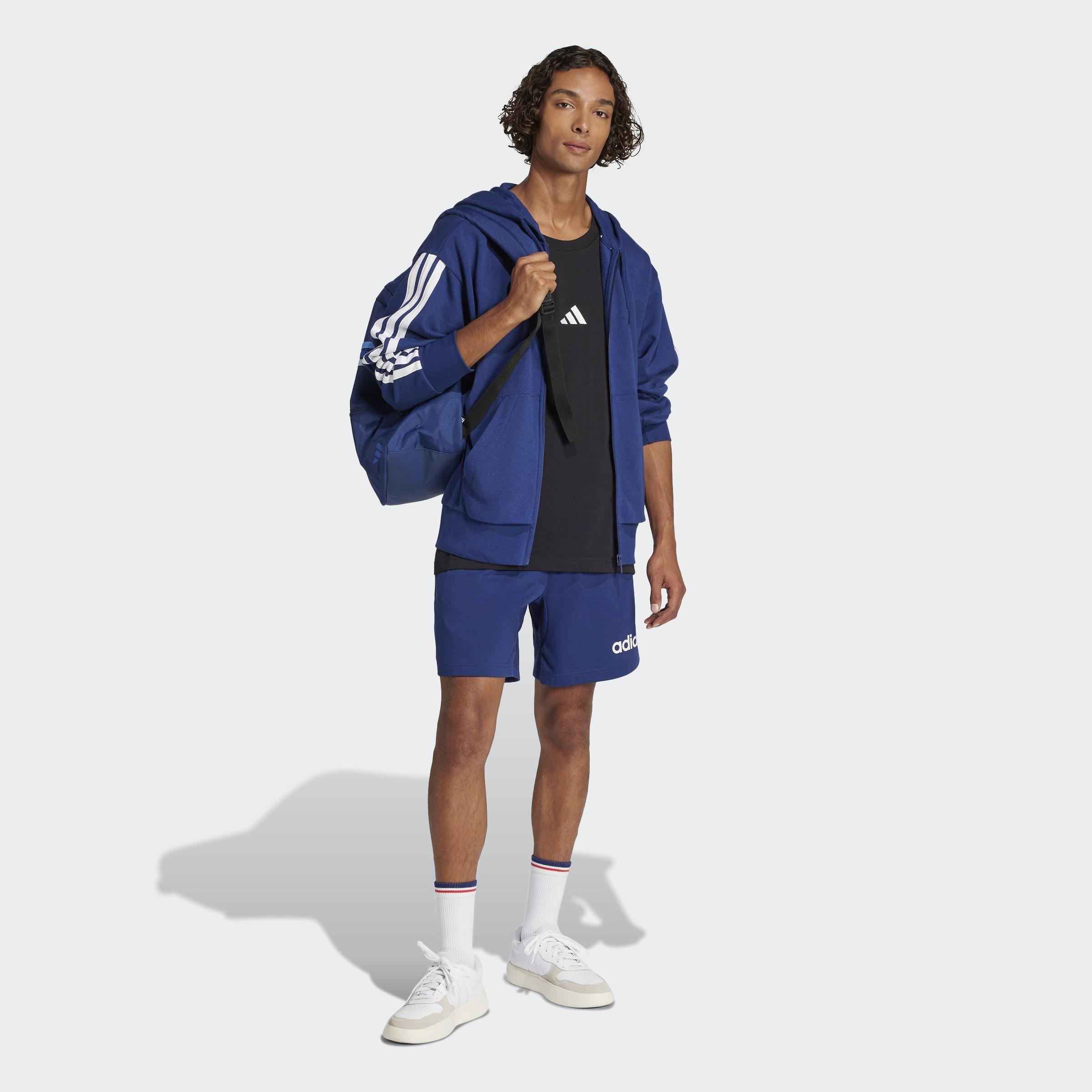 Essentials 3-Stripes French Terry Full-Zip Hoodie, Blue, A701_ONE, large image number 4