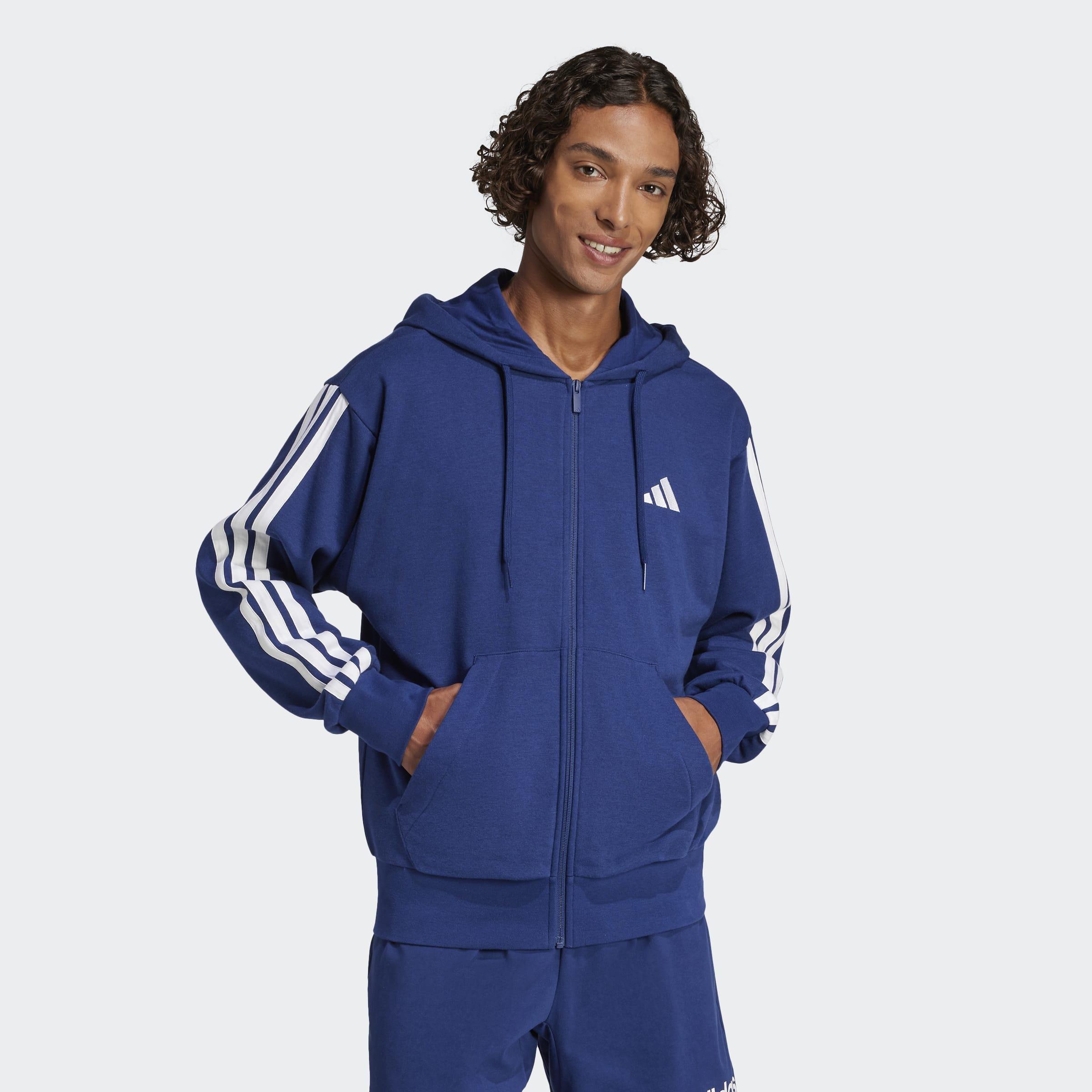 Essentials 3-Stripes French Terry Full-Zip Hoodie, Blue, A701_ONE, large image number 6